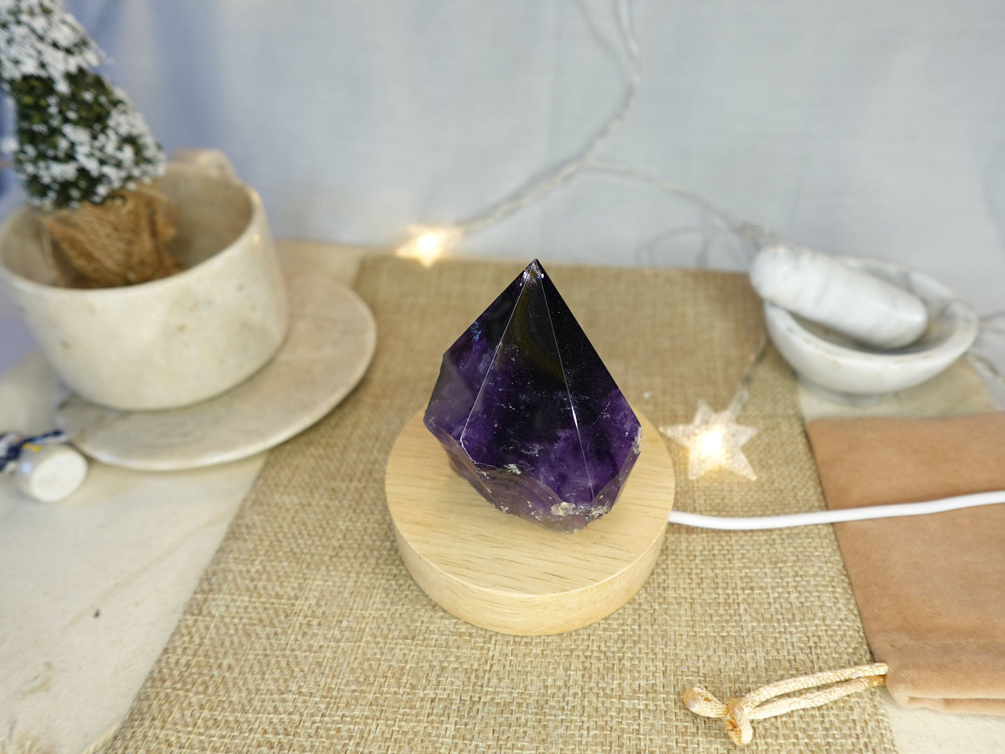Amethyst Nightlight Crystal Polished Pyramid Sleeping Stones Anxiety Worry Home Decor Christmas Birthday Xmas Gift