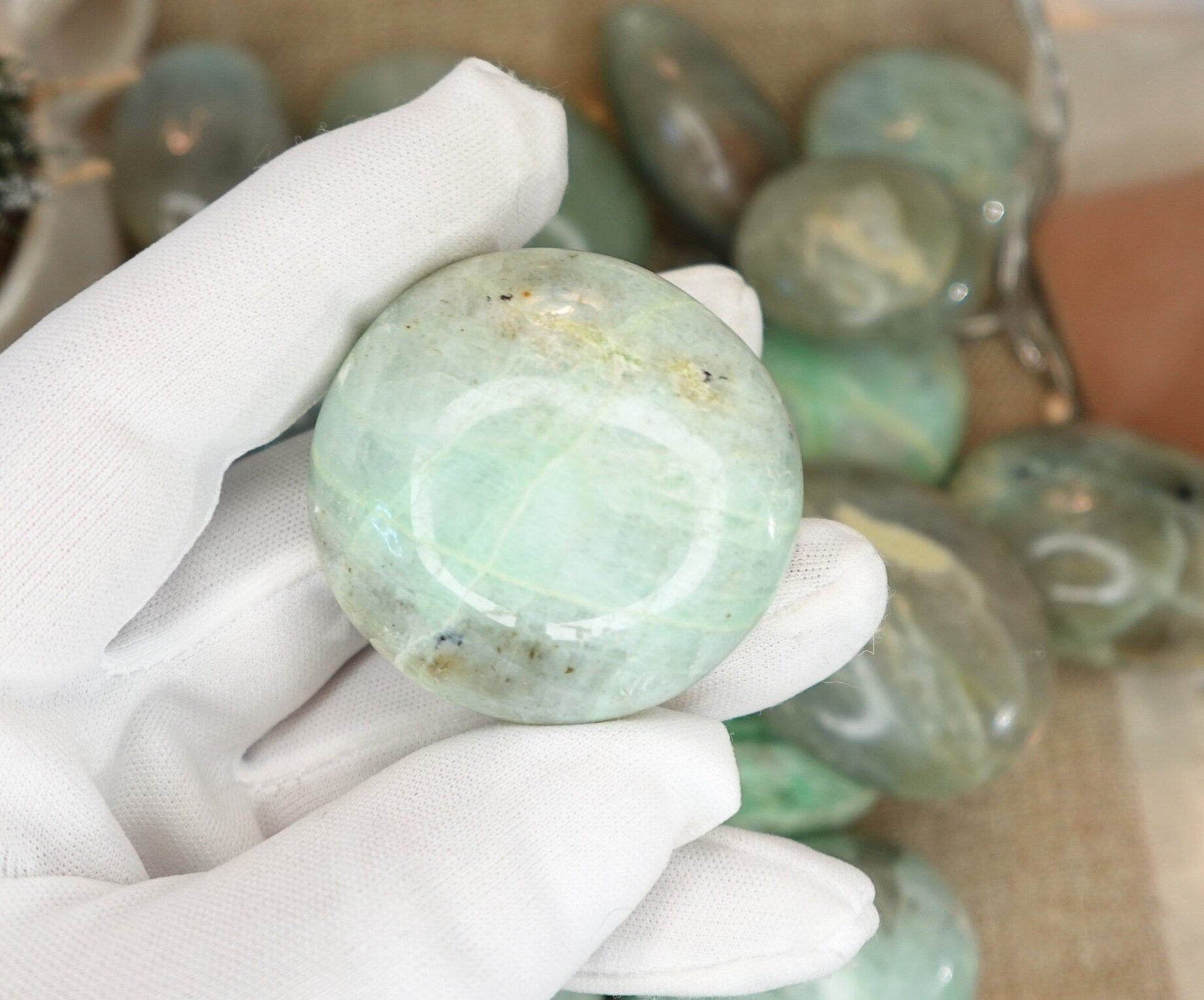 Green Moonstone Natural Full Sized Palm Stone Smooth Polished Carved Crystal for Home Decor Birthday Christmas Xmas Gift Pocket Anxiety