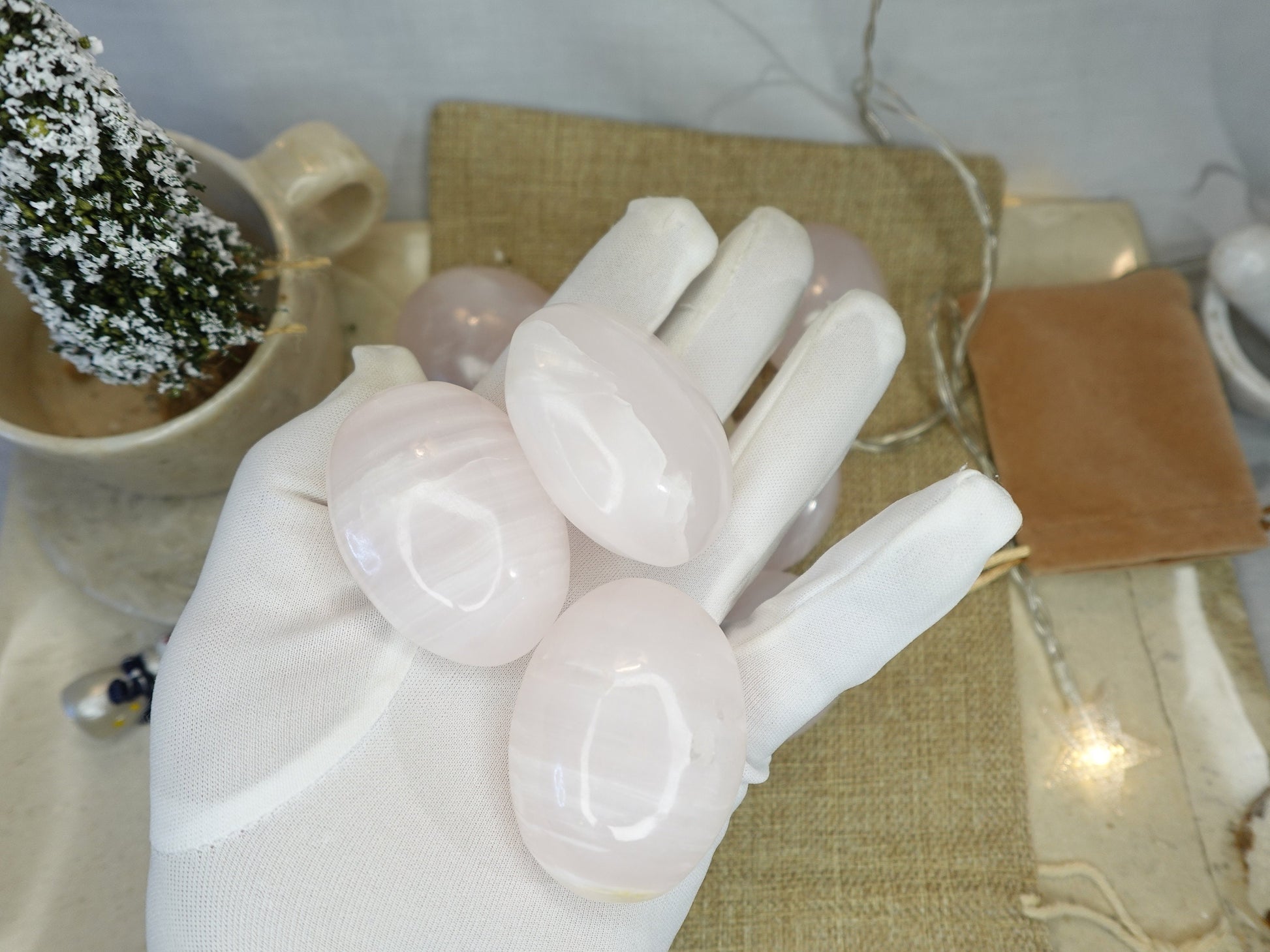 Pink Calcite Palm Stone Smooth Polished Carved Crystal for Distraction Christmas Xmas Gift Birthday Meditation Collection Anxiety