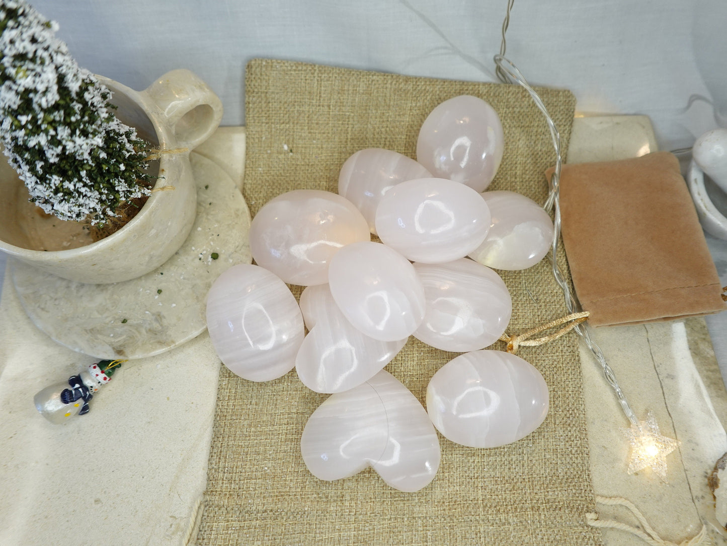 Pink Calcite Palm Stone Smooth Polished Carved Crystal for Distraction Christmas Xmas Gift Birthday Meditation Collection Anxiety