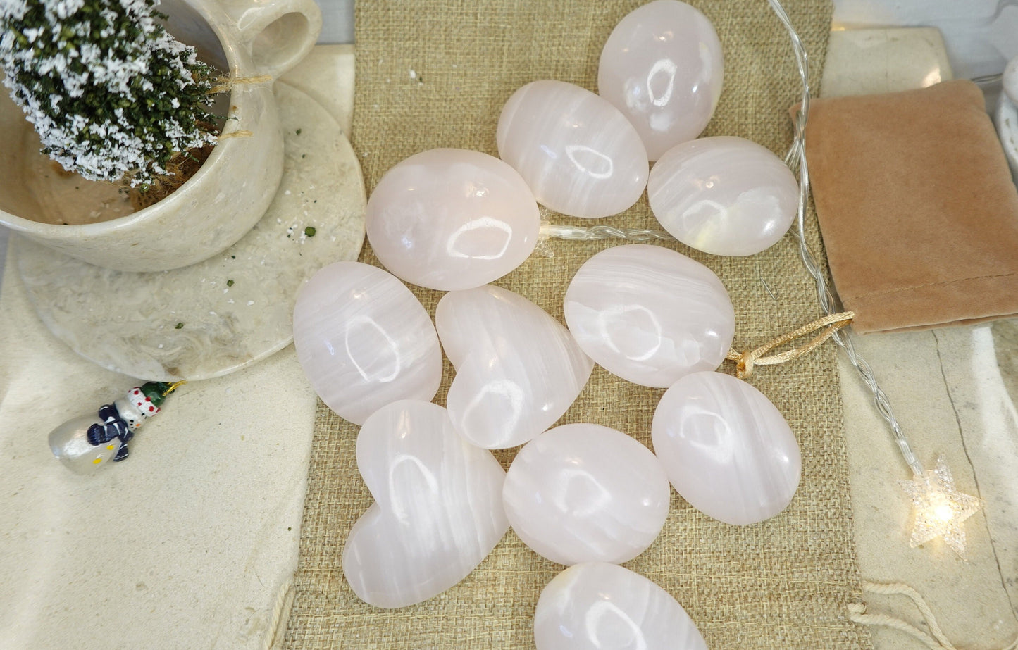 Pink Calcite Palm Stone Smooth Polished Carved Crystal for Distraction Christmas Xmas Gift Birthday Meditation Collection Anxiety