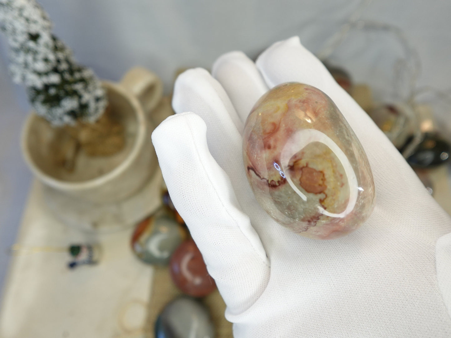 Polychrome Jasper Palm Stone: Smooth Carved Crystal for Meditation Home Decor Worry Pocket Stress Anxiety Palm Stone