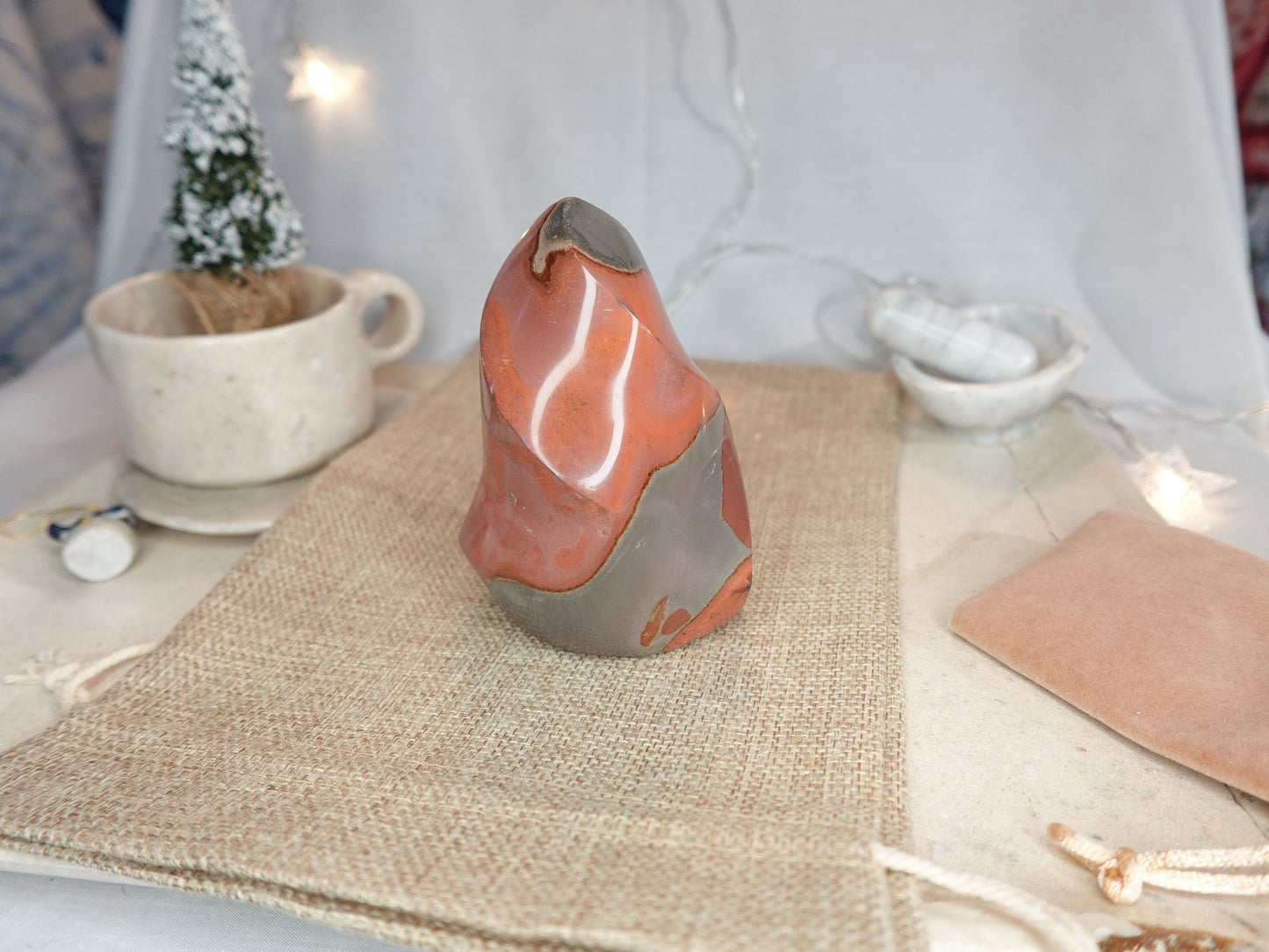 Large 1# 0.6oz Polychrome Jasper Polished Carved Flame Natural Crystal Home Decor Anxiety Stress Relief Christmas Xmas Decor