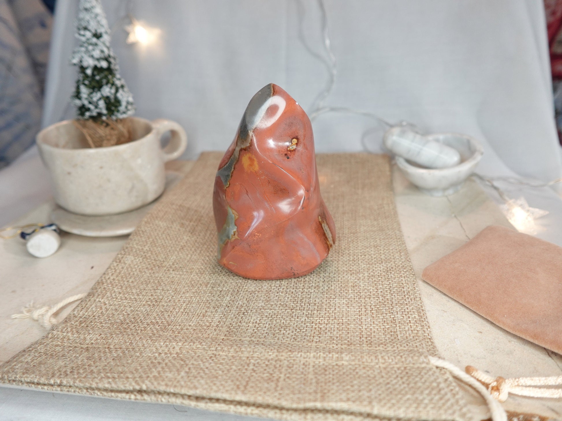 Large 1# 0.6oz Polychrome Jasper Polished Carved Flame Natural Crystal Home Decor Anxiety Stress Relief Christmas Xmas Decor