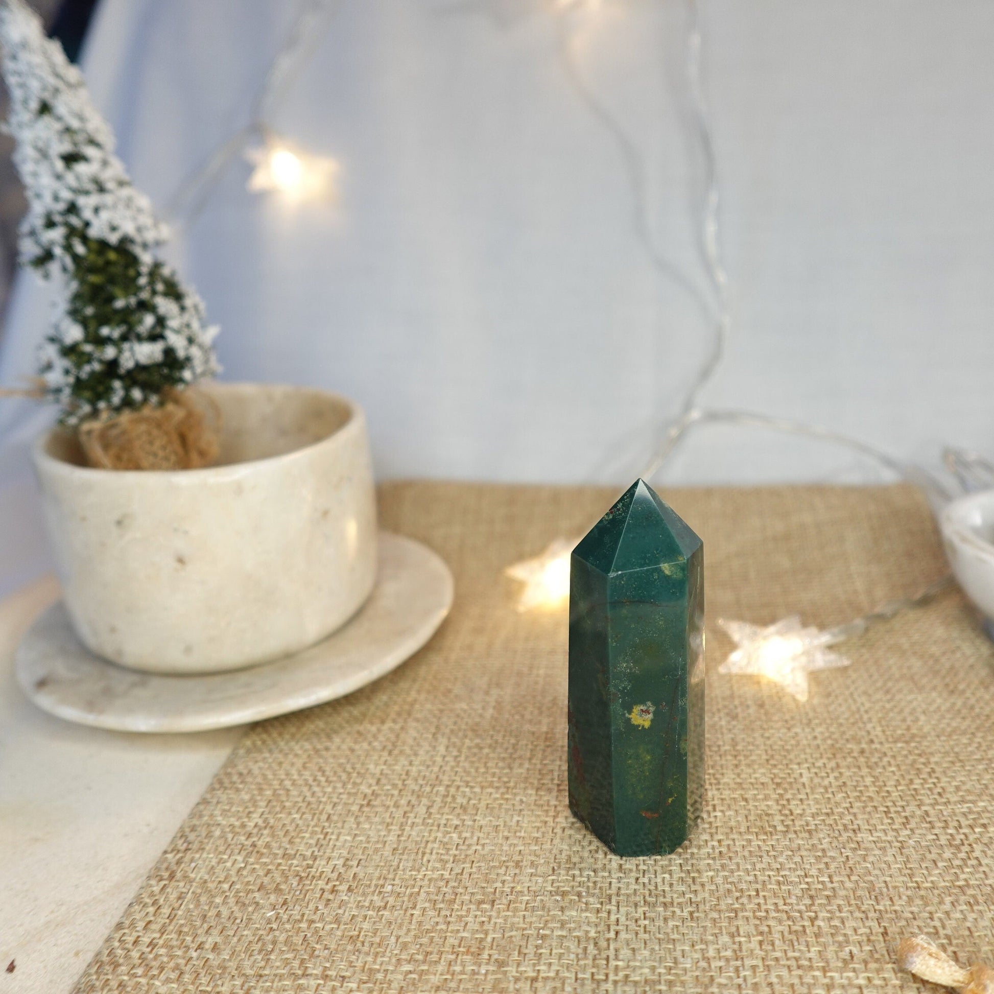 Sea Jasper Natural Carved Tower Smooth Polished Wand Crystal for Distraction from Anxiety or Worry Home Decor Holiday Xmas Tarot