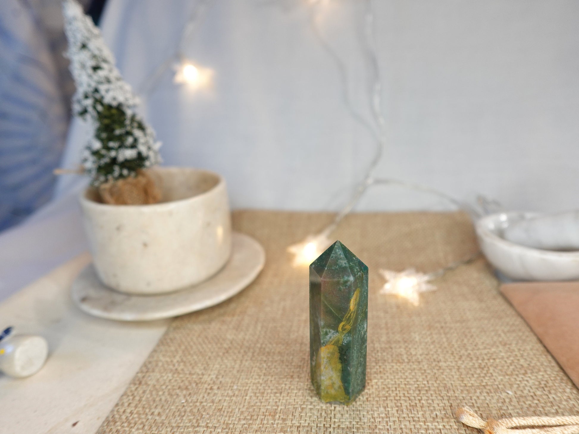 Sea Jasper Natural Carved Tower Polished Crystal Faced Wand Anxiety and Stress Relief Distraction from Worry Christmas Xmas Home Decor Tarot
