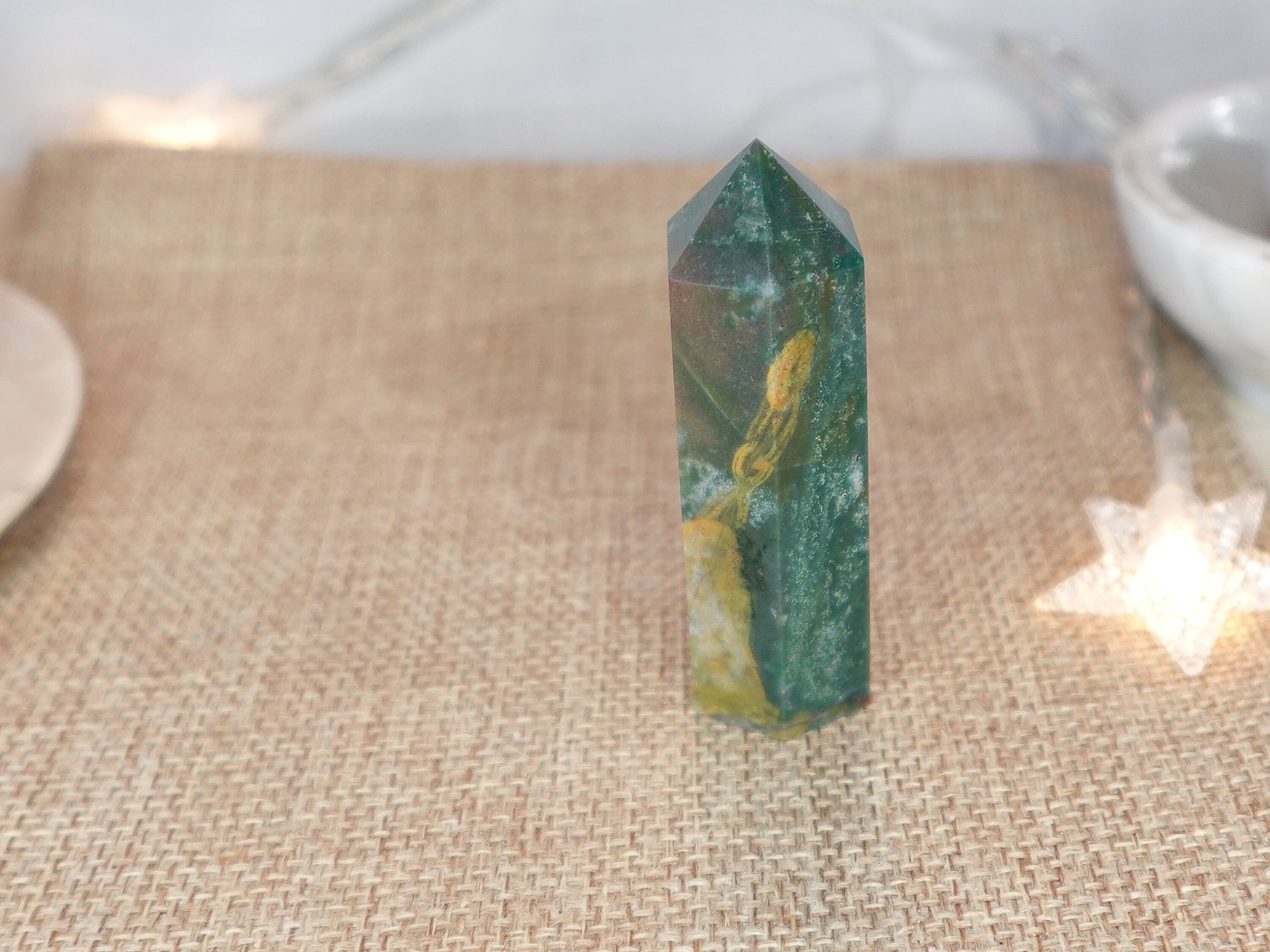 Sea Jasper Natural Carved Tower Polished Crystal Faced Wand Anxiety and Stress Relief Distraction from Worry Christmas Xmas Home Decor Tarot