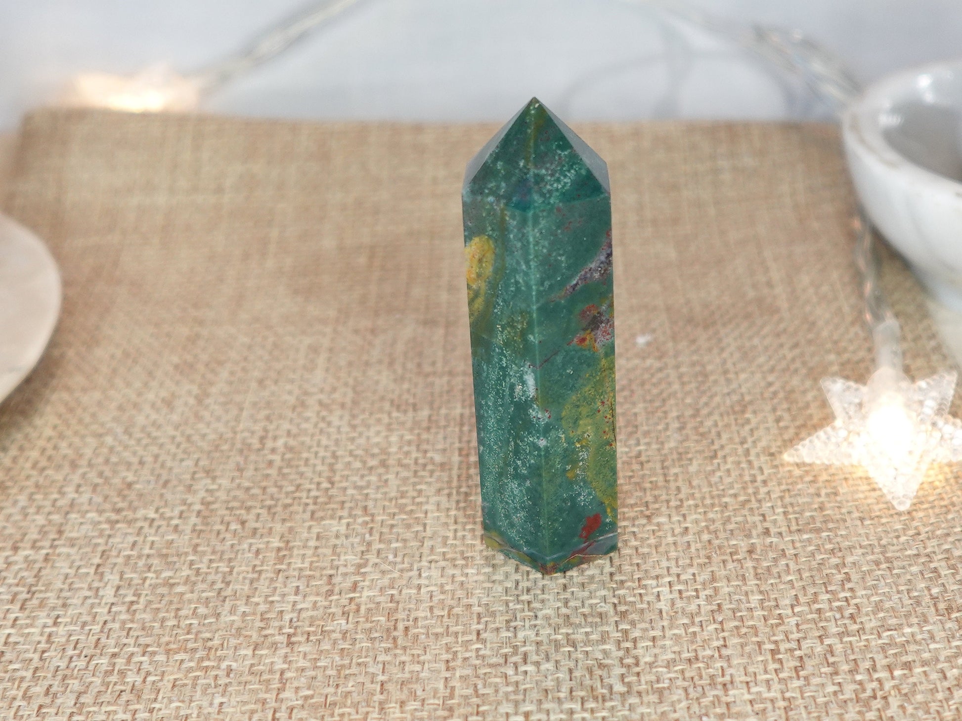 Sea Jasper Natural Carved Tower Polished Crystal Faced Wand Anxiety and Stress Relief Distraction from Worry Christmas Xmas Home Decor Tarot