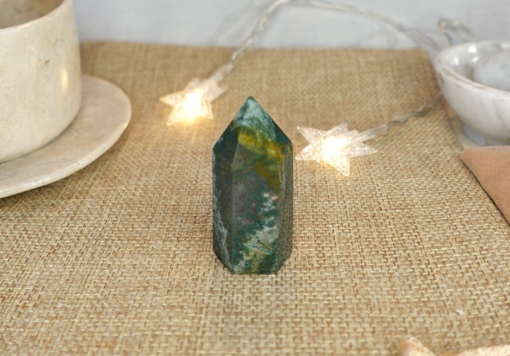 Sea Jasper Natural Carved Tower Polished Crystal Faced Wand Anxiety and Stress Relief Distraction from Worry Christmas Xmas Home Decor Tarot