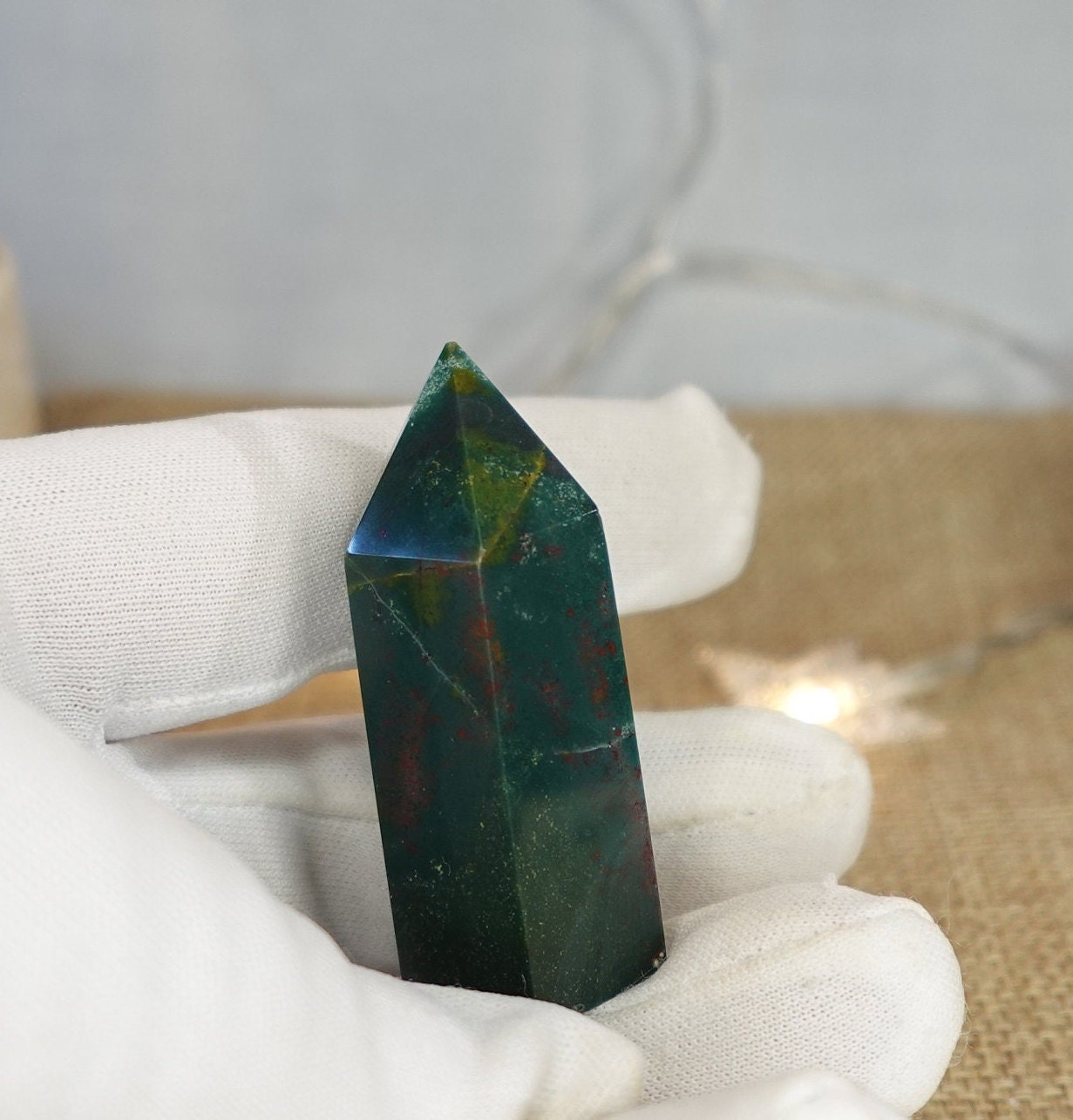 Sea Jasper Natural Carved Tower Polished Crystal Faced Wand Anxiety and Stress Relief Distraction from Worry Christmas Xmas Home Decor Tarot