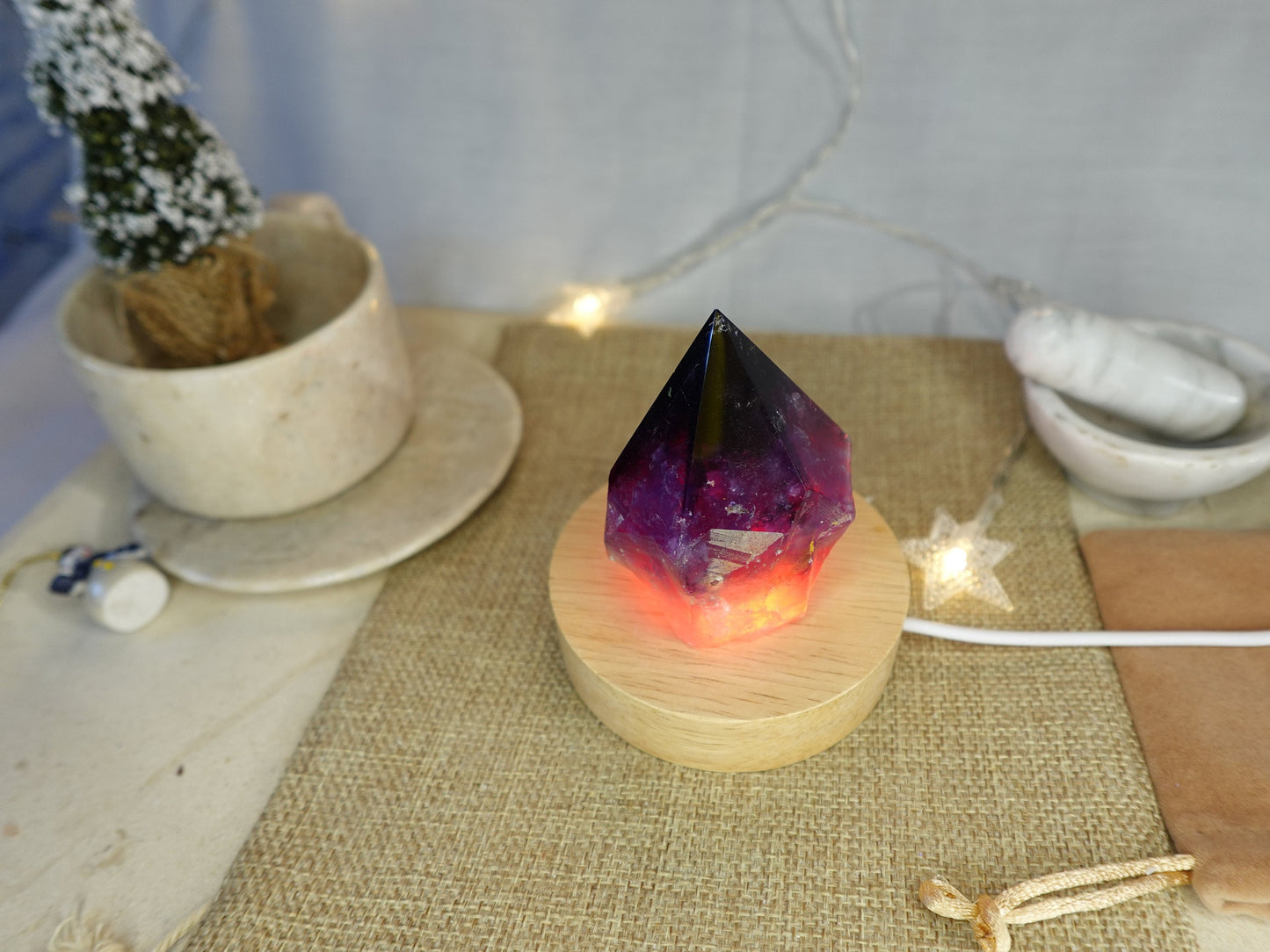 Amethyst Nightlight Crystal Polished Pyramid Sleeping Stones Anxiety Worry Home Decor Christmas Birthday Xmas Gift