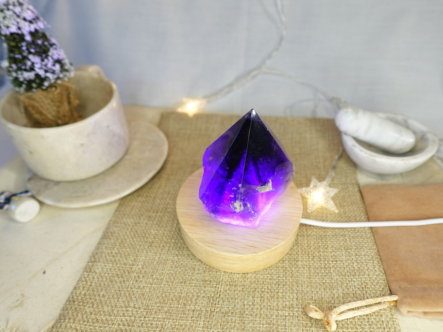 Amethyst Nightlight Crystal Polished Pyramid Sleeping Stones Anxiety Worry Home Decor Christmas Birthday Xmas Gift