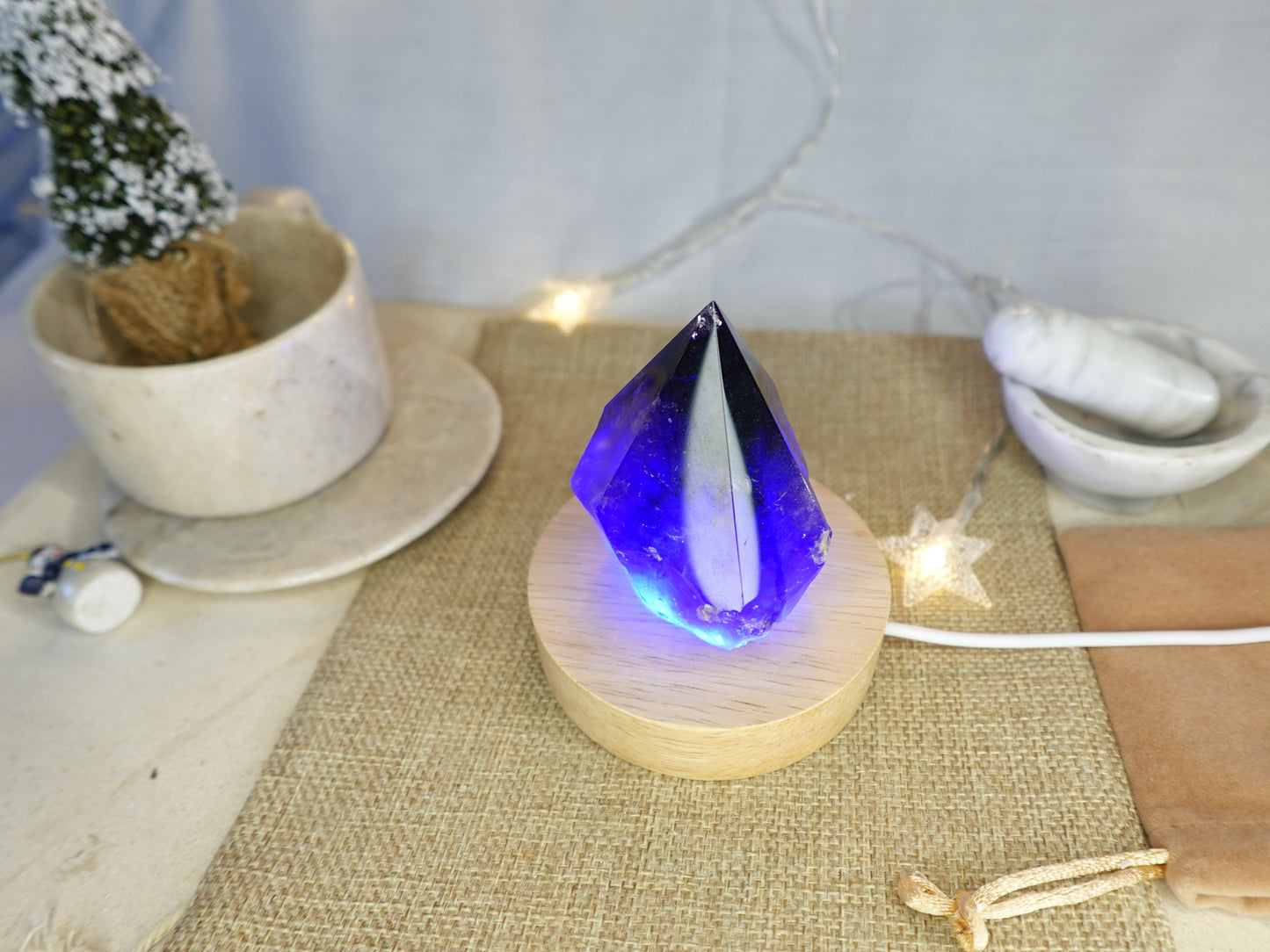 Amethyst Nightlight Crystal Polished Pyramid Sleeping Stones Anxiety Worry Home Decor Christmas Birthday Xmas Gift