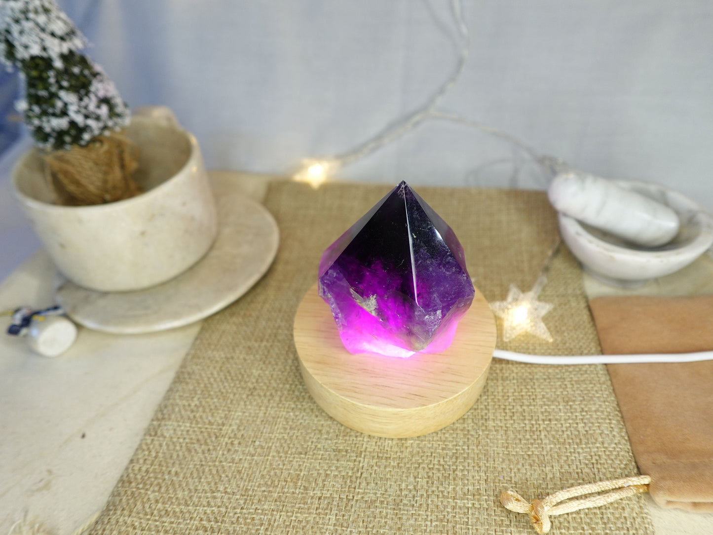 Amethyst Nightlight Crystal Polished Pyramid Sleeping Stones Anxiety Worry Home Decor Christmas Birthday Xmas Gift