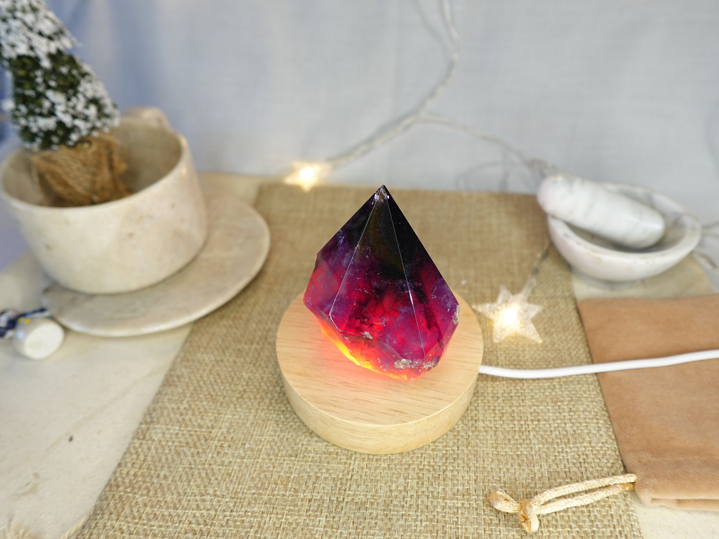 Amethyst Nightlight Crystal Polished Pyramid Sleeping Stones Anxiety Worry Home Decor Christmas Birthday Xmas Gift