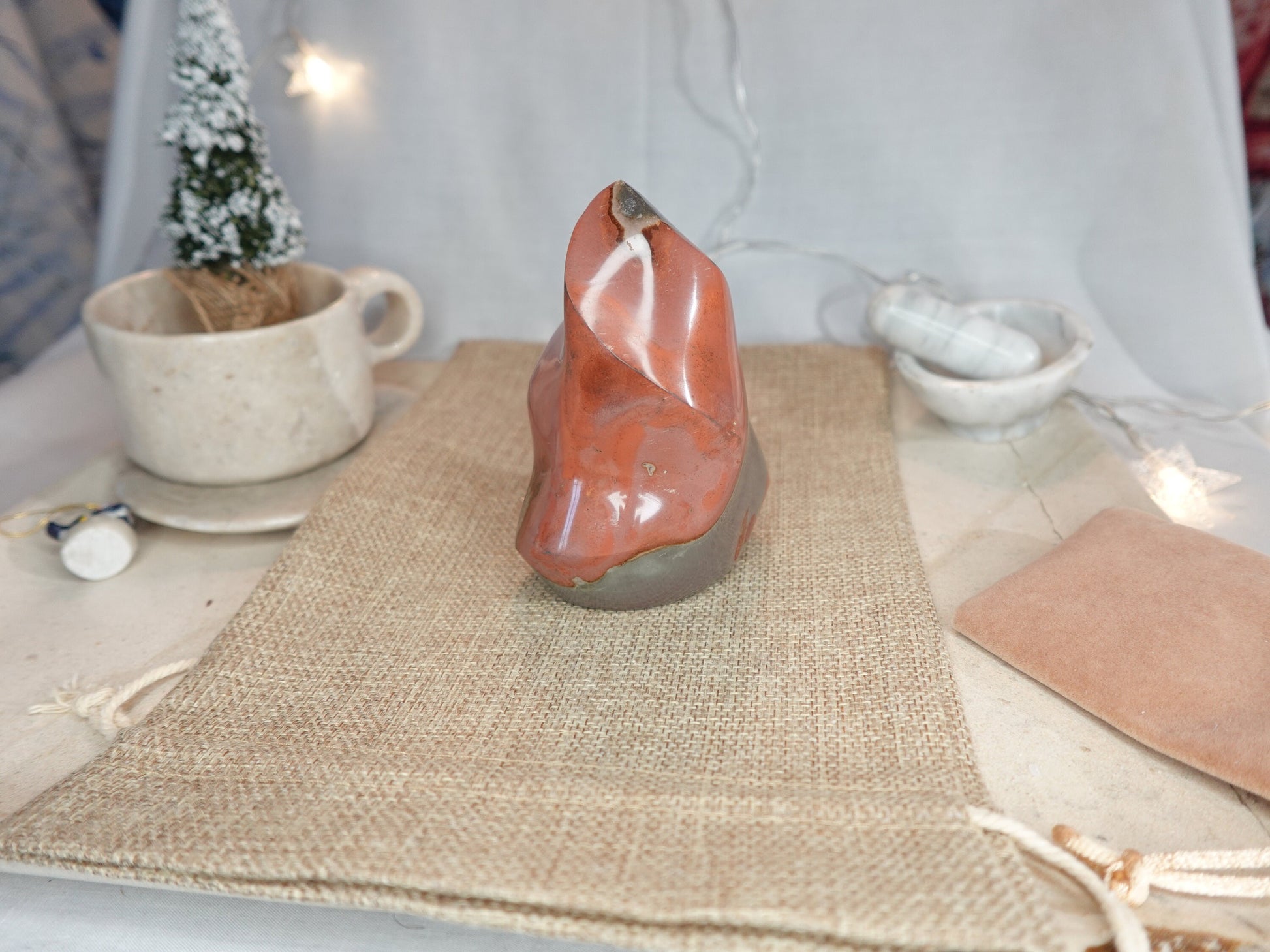 Large 1# 0.6oz Polychrome Jasper Polished Carved Flame Natural Crystal Home Decor Anxiety Stress Relief Christmas Xmas Decor