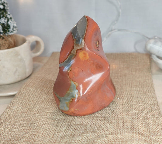 Large 1# 0.6oz Polychrome Jasper Polished Carved Flame Natural Crystal Home Decor Anxiety Stress Relief Christmas Xmas Decor