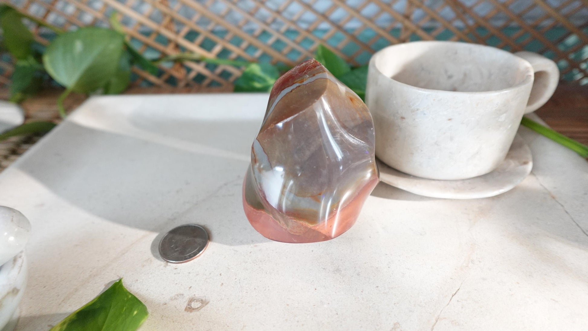 13.5oz Polychrome Jasper Polished Carved Flame Natural Crystal Home Decor Anxiety Stress Relief Christmas Xmas Decor Paperweight Desk