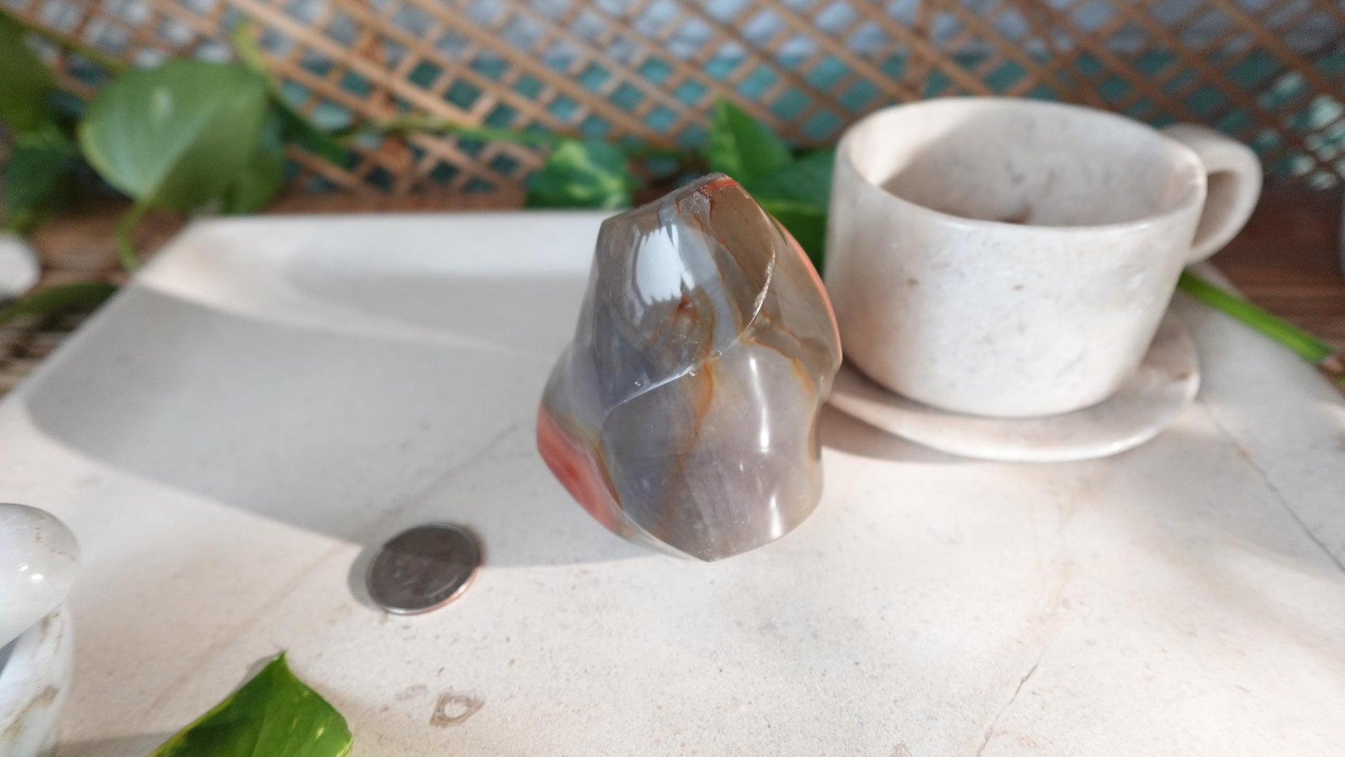13.5oz Polychrome Jasper Polished Carved Flame Natural Crystal Home Decor Anxiety Stress Relief Christmas Xmas Decor Paperweight Desk