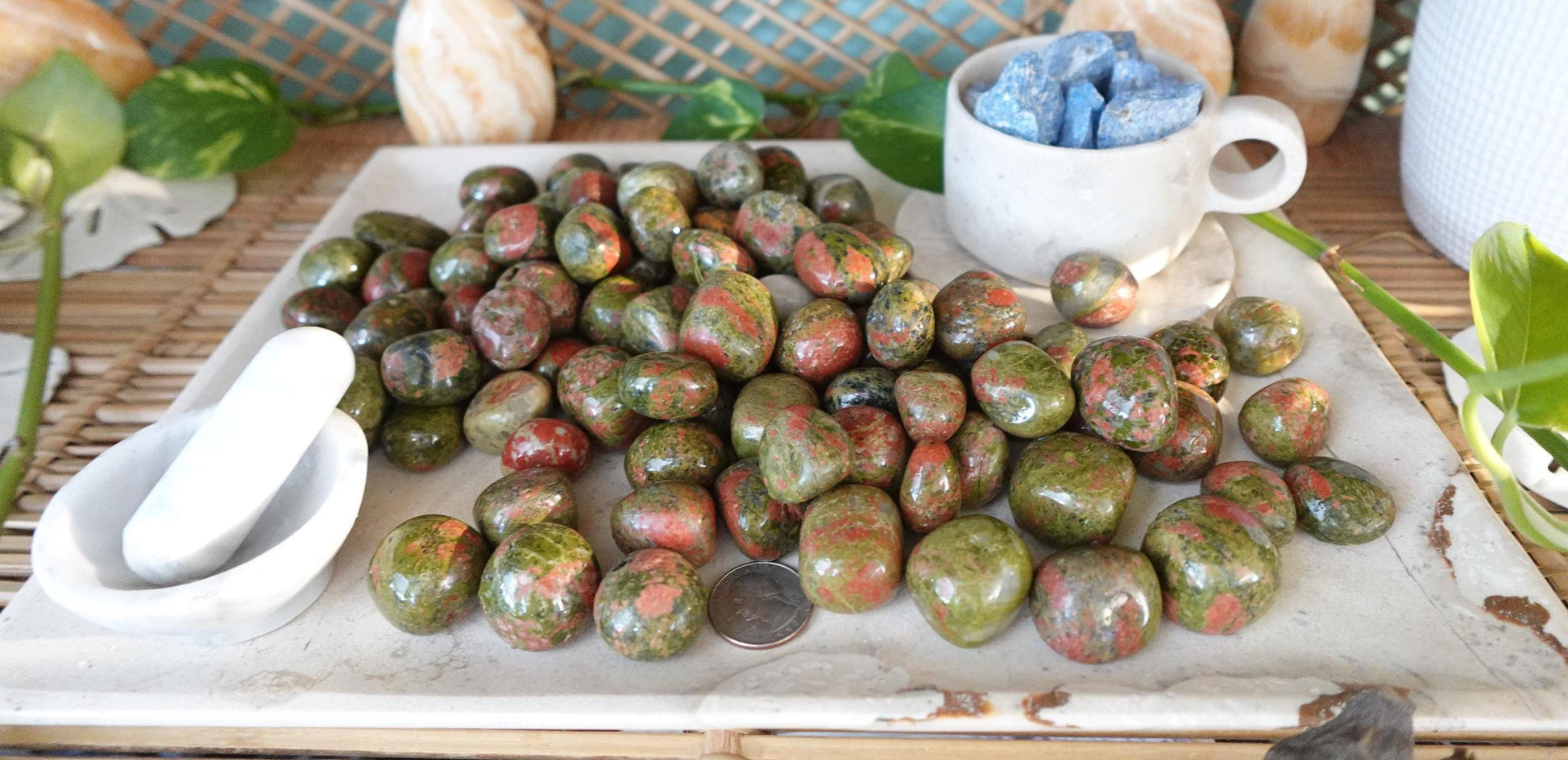 Unakite Tumble Smooth anxiety polished rock tumbled pocket crystal worry palm stone Christmas Home Decor Holiday Birthday Gift