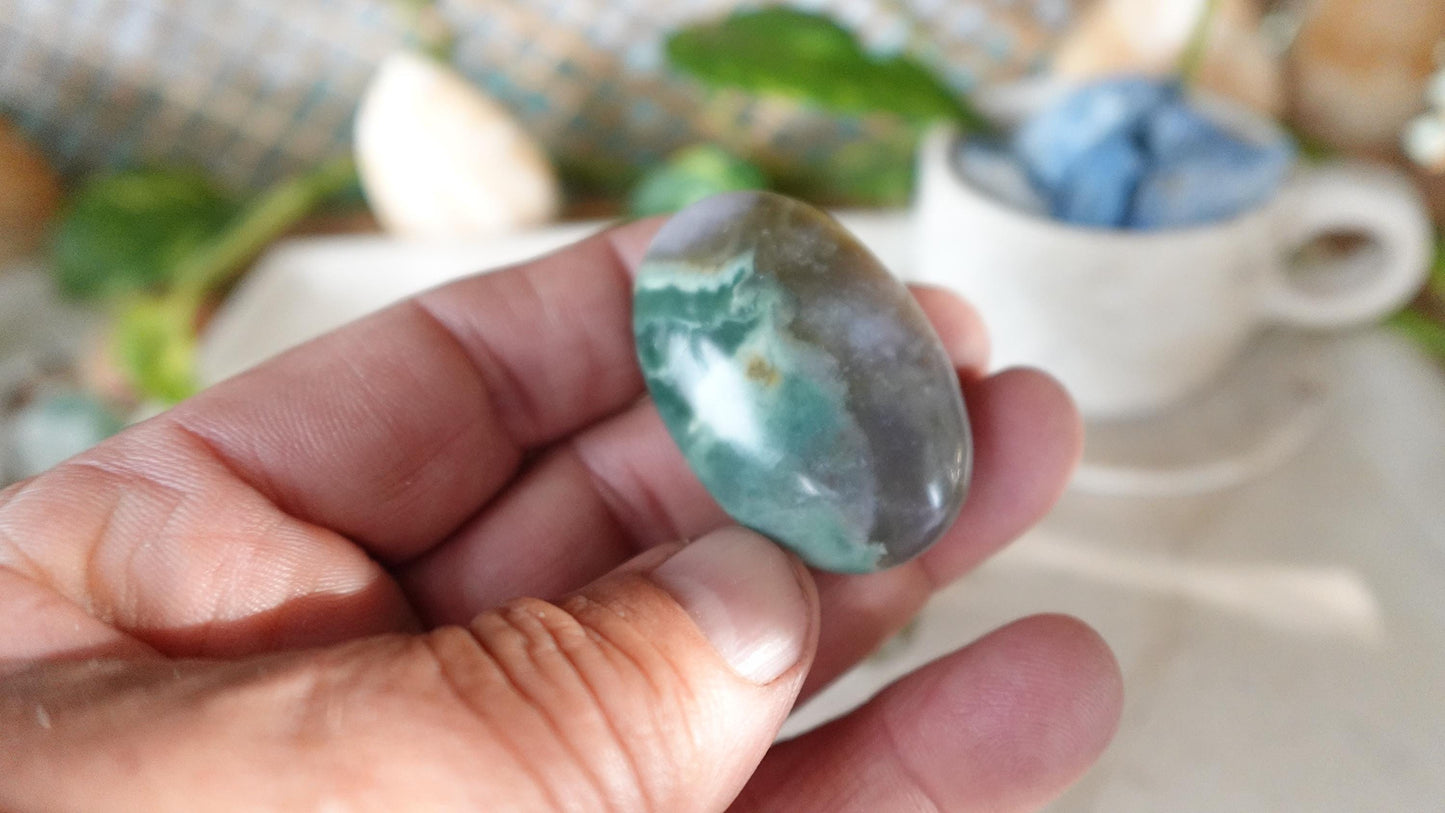 Sea Jasper Pocket Anxiety Crystal Medium Polished Palm Stone Meditation Panic Holiday Palm Stones Christmas Home Holiday Decor Gift