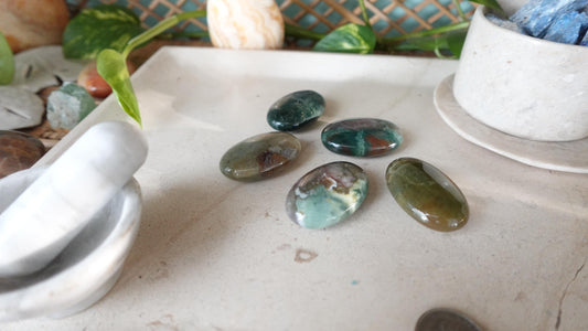 Sea Jasper Pocket Anxiety Crystal Medium Polished Palm Stone Meditation Panic Holiday Palm Stones Christmas Home Holiday Decor Gift