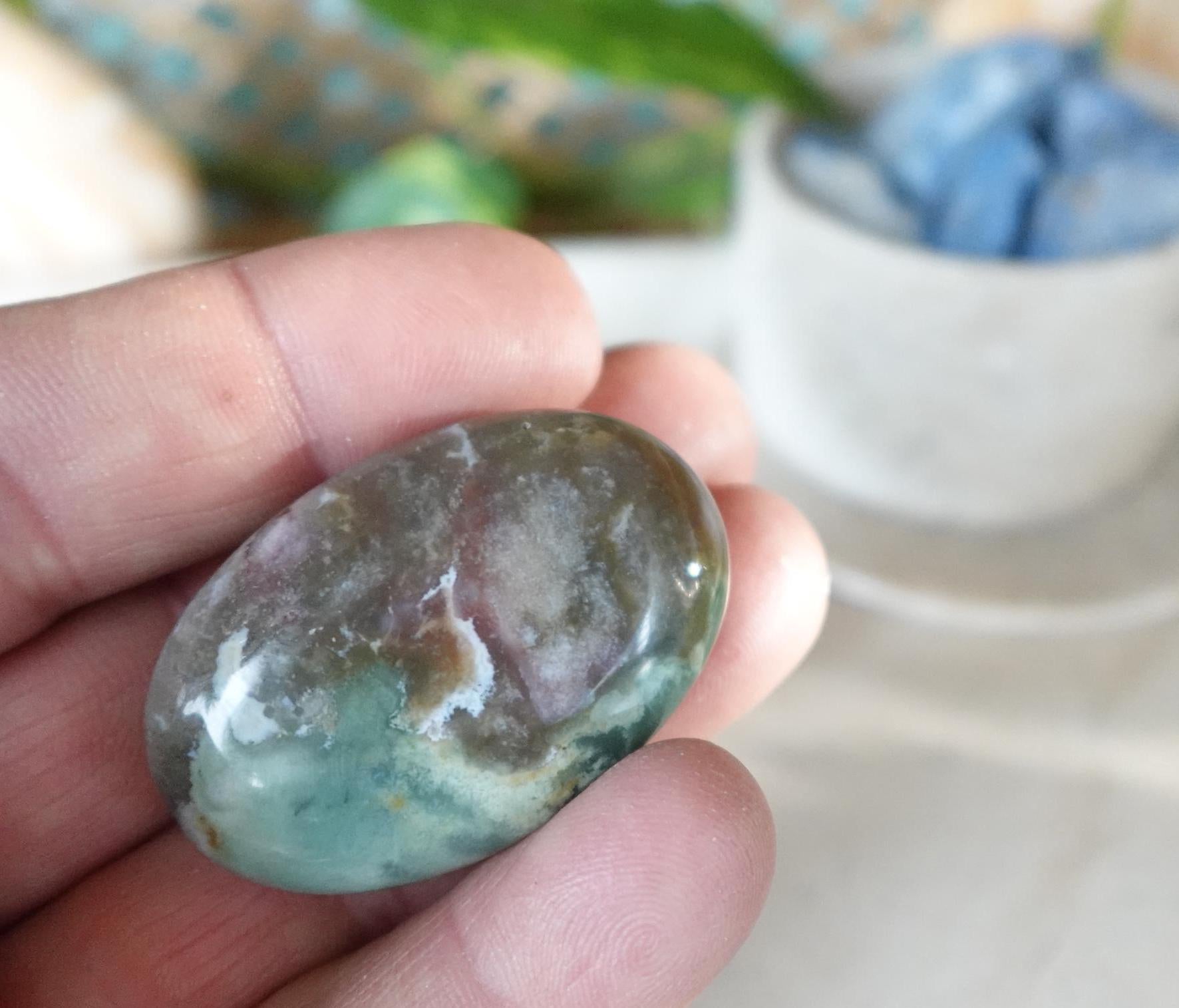 Sea Jasper Pocket Anxiety Crystal Medium Polished Palm Stone Meditation Panic Holiday Palm Stones Christmas Home Holiday Decor Gift