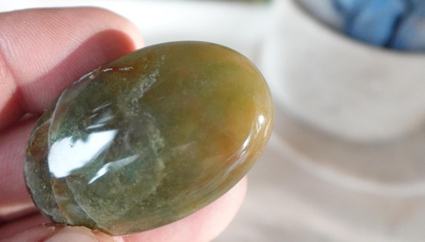 Sea Jasper Pocket Anxiety Crystal Medium Polished Palm Stone Meditation Panic Holiday Palm Stones Christmas Home Holiday Decor Gift