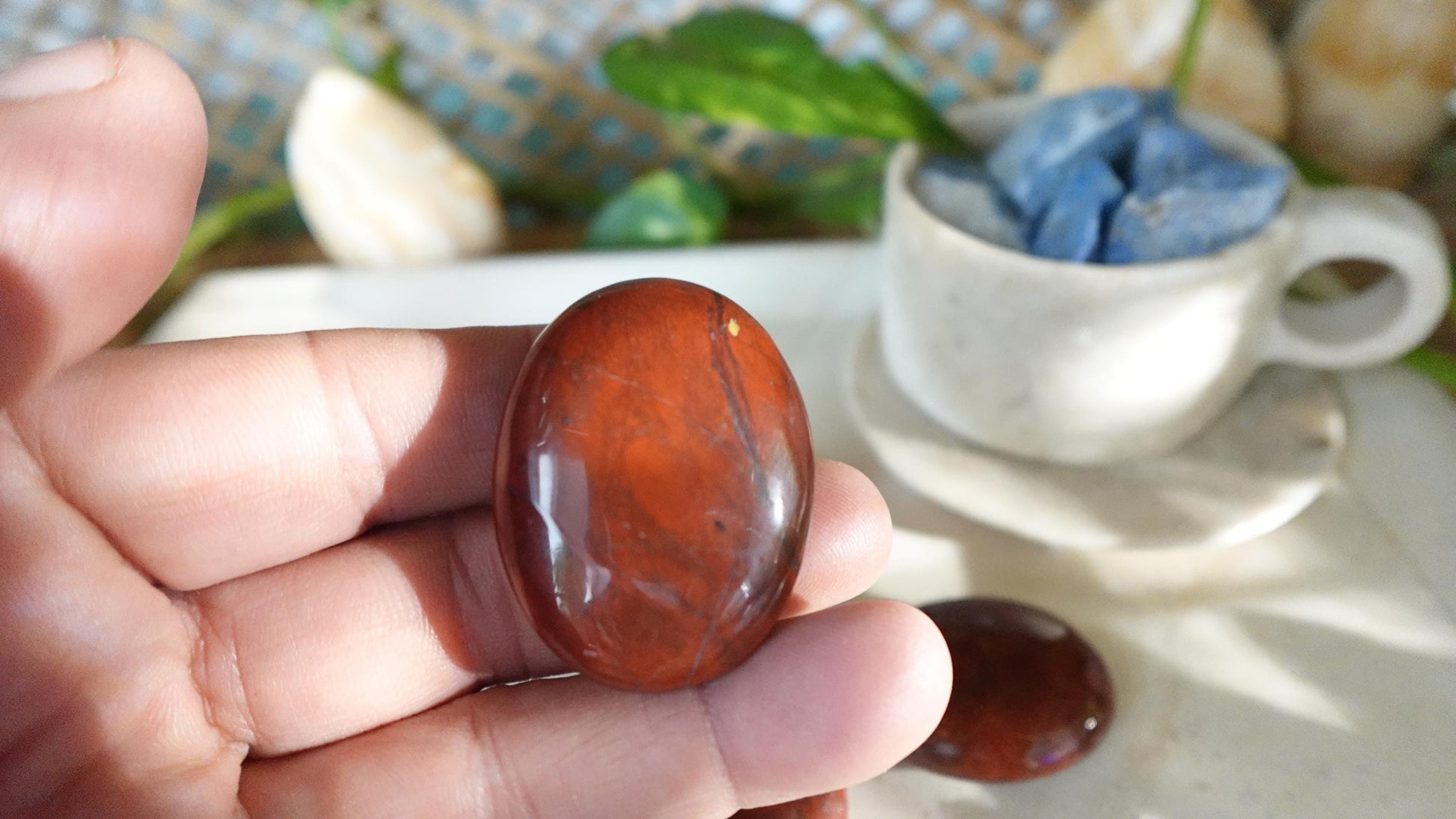 Chicken Blood Jade Medium Palm Stone Home Decor Christmas Birthday Gift Anxiety Stress Relief Crystal Mineral Collection Worry Gemstone