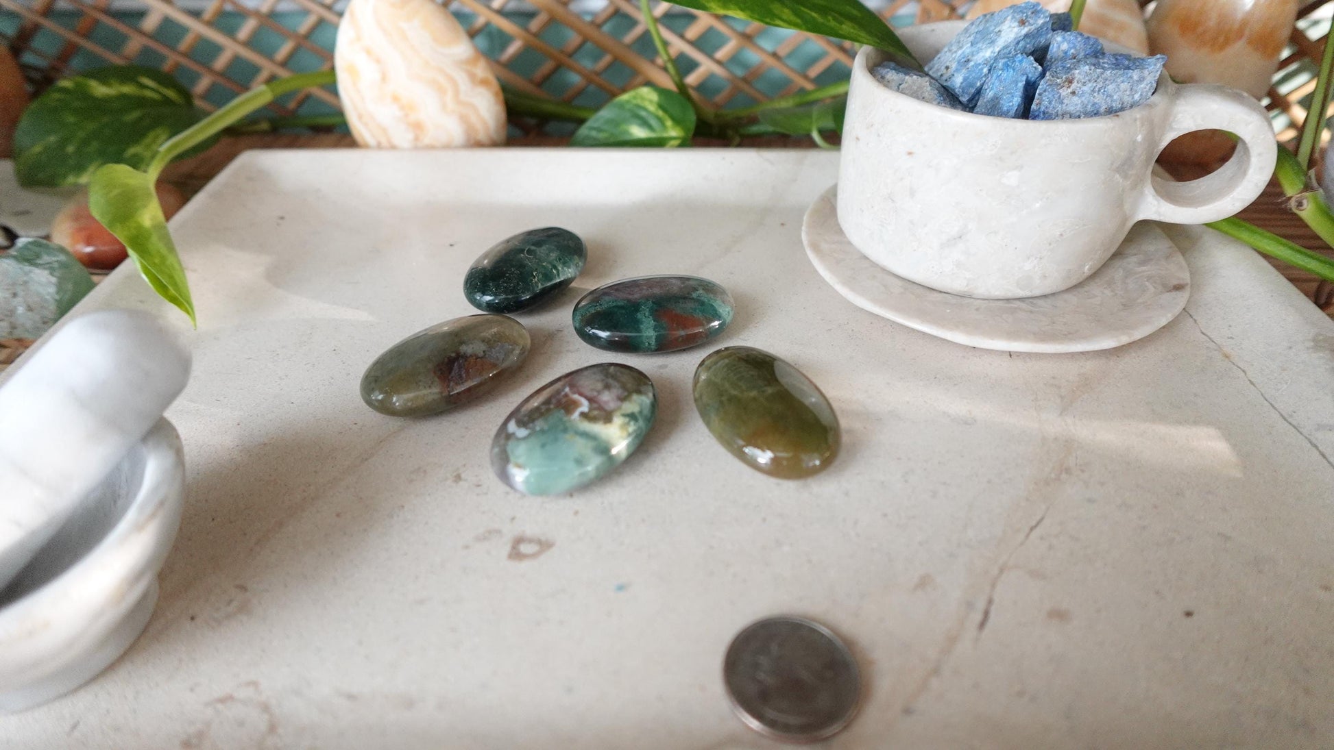 Sea Jasper Pocket Anxiety Crystal Medium Polished Palm Stone Meditation Panic Holiday Palm Stones Christmas Home Holiday Decor Gift