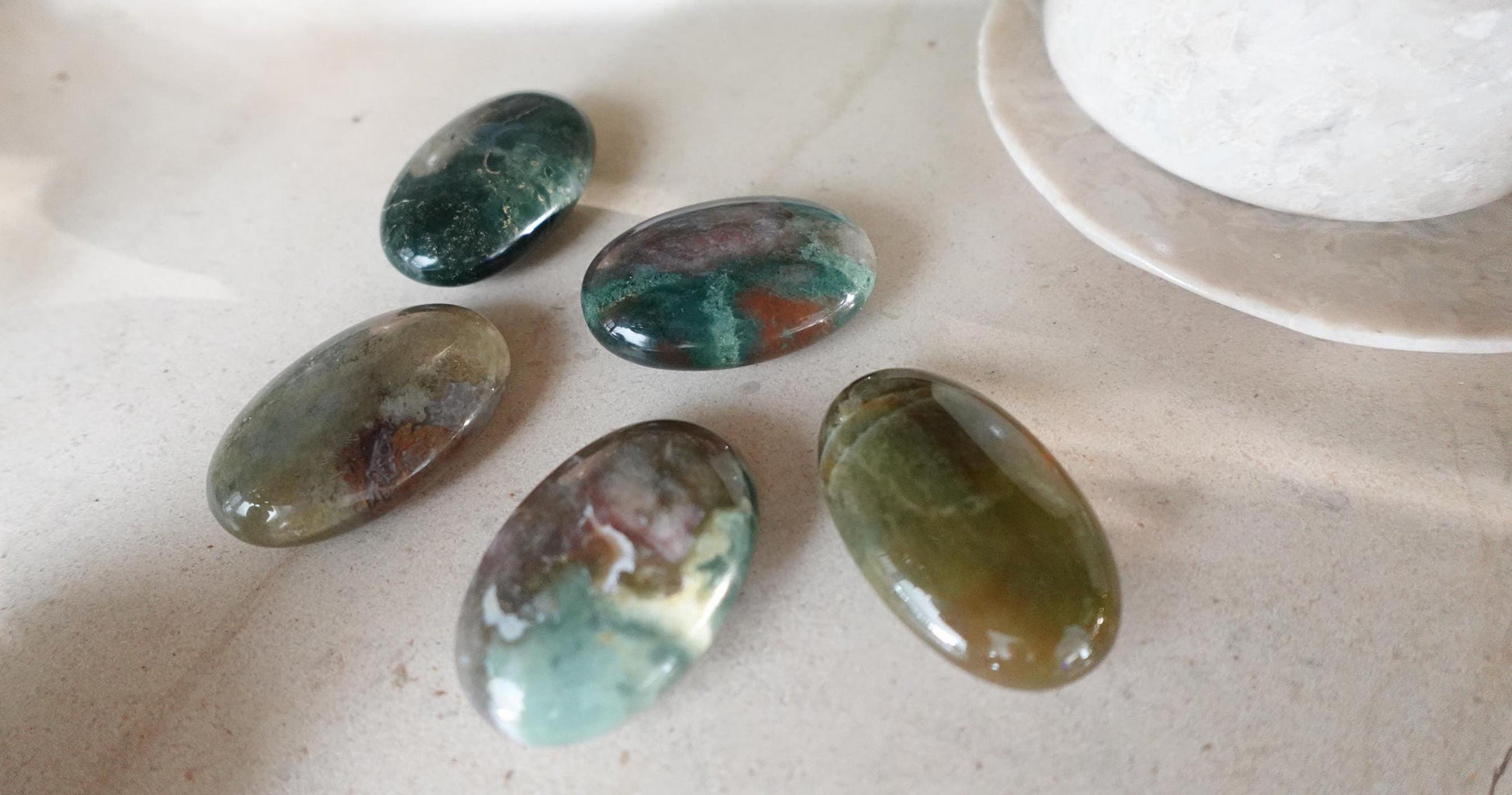 Sea Jasper Pocket Anxiety Crystal Medium Polished Palm Stone Meditation Panic Holiday Palm Stones Christmas Home Holiday Decor Gift