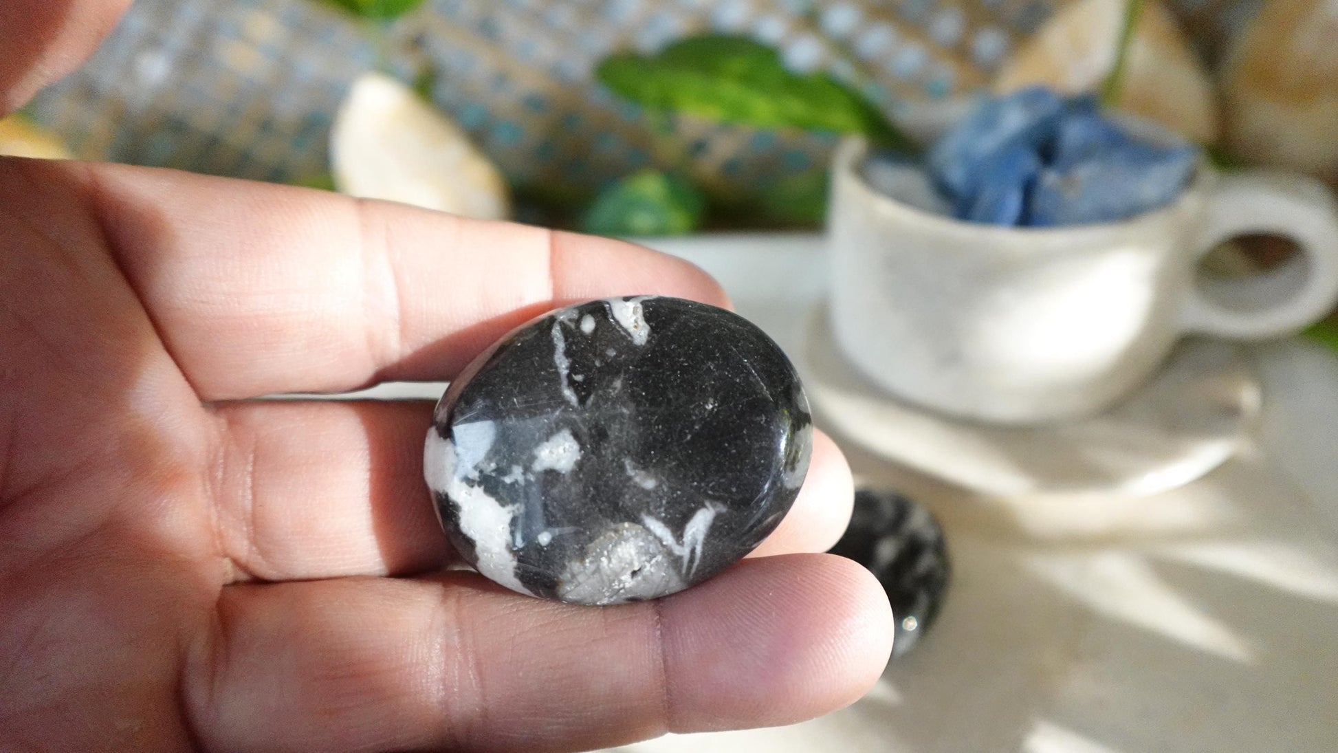 Zebra Rock Natural Medium Palm Stone Smooth Polished Carved Crystal for Distraction Christmas Holiday Decor Birthday Gift Anxiety Worry