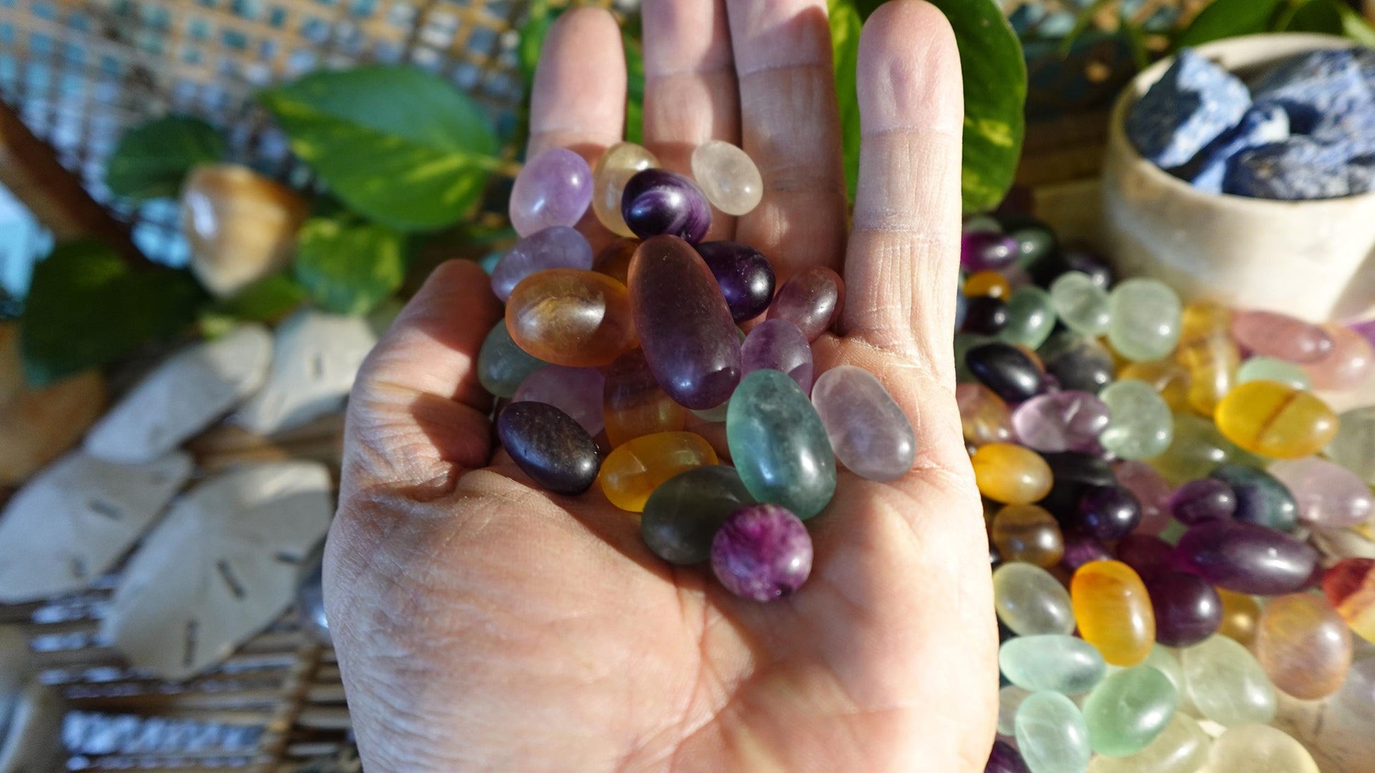 Rainbow and Candy Fluorite Natural Tumble Stones Smooth Polished Carved Crystal for Distraction Anxiety or Worry Home Decor Holiday Xmas