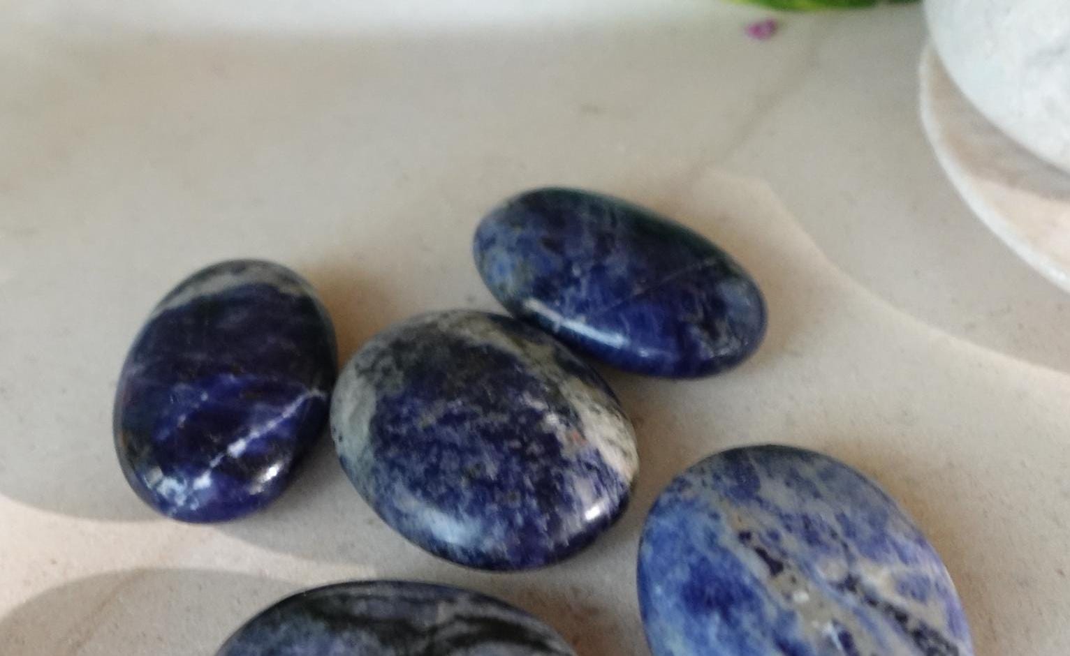 Blue Sodalite Natural Medium Palm Stone Smooth Polished Carved Crystal for Distraction Anxiety Christmas Xmas Birthday Gift Worry Anxiety