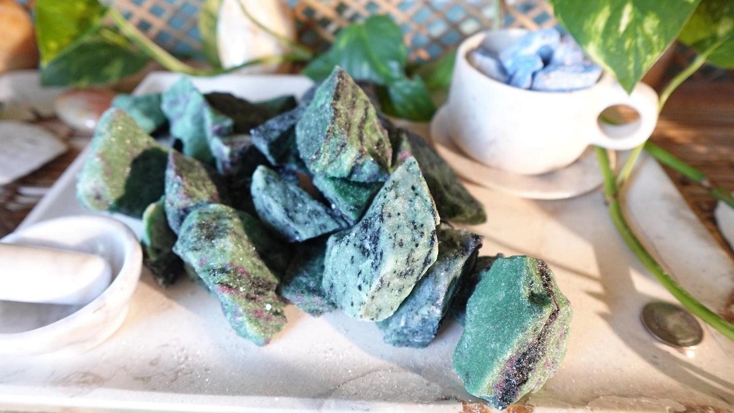 Raw Ruby Zoisite Stones: Untreated Minerals for Arts & Decor