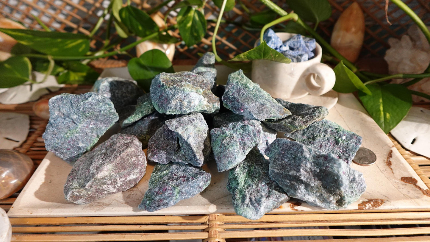 Raw Ruby in Fuchsite Specimen: Untreated Crystal for Home Decor
