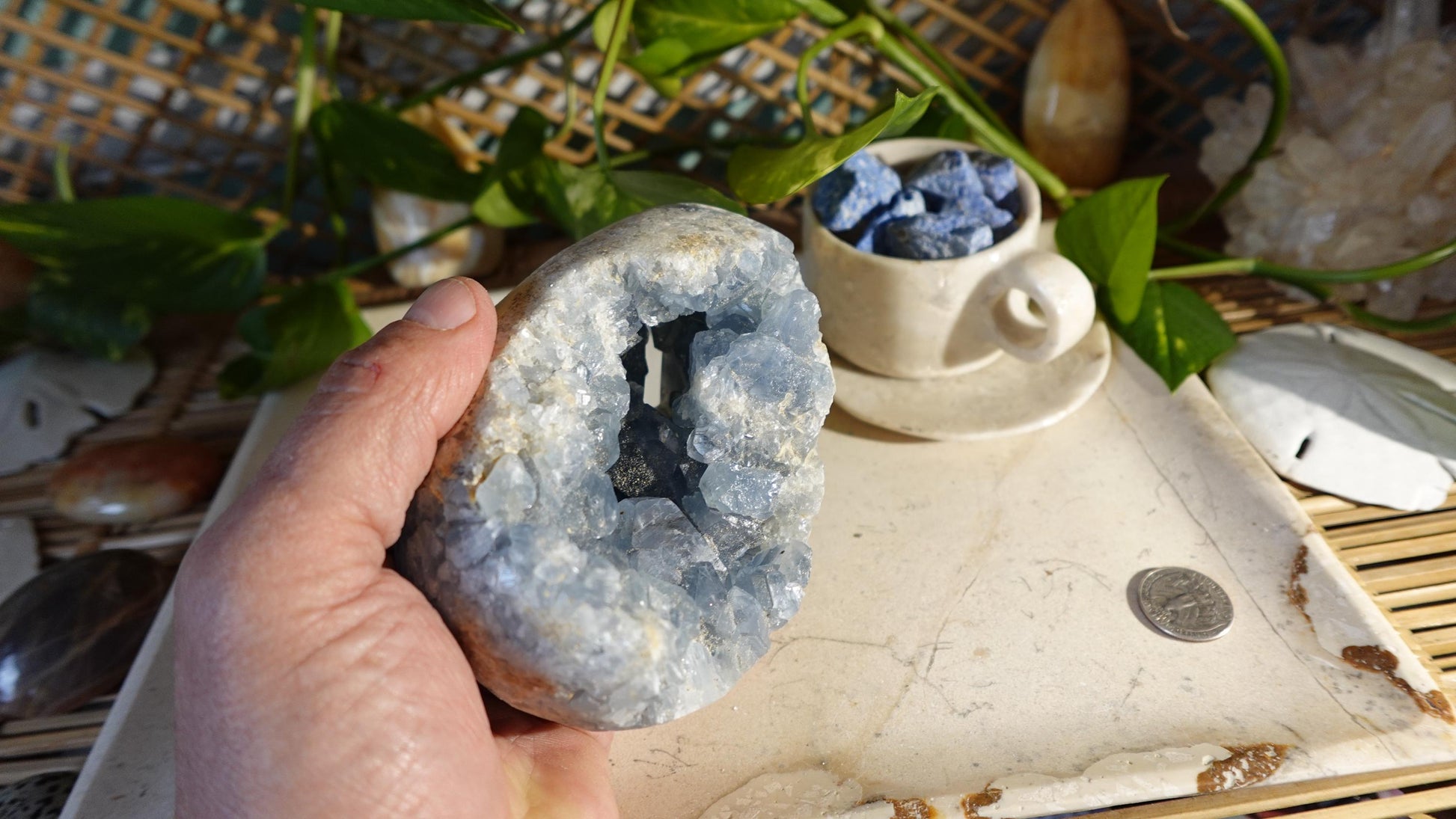 Raw Large Heavy Celestite Specimen Quartz Crystals Untreated Anxiety Home Decor Wholesale minerals School Christmas Xmas Home Decor Craft