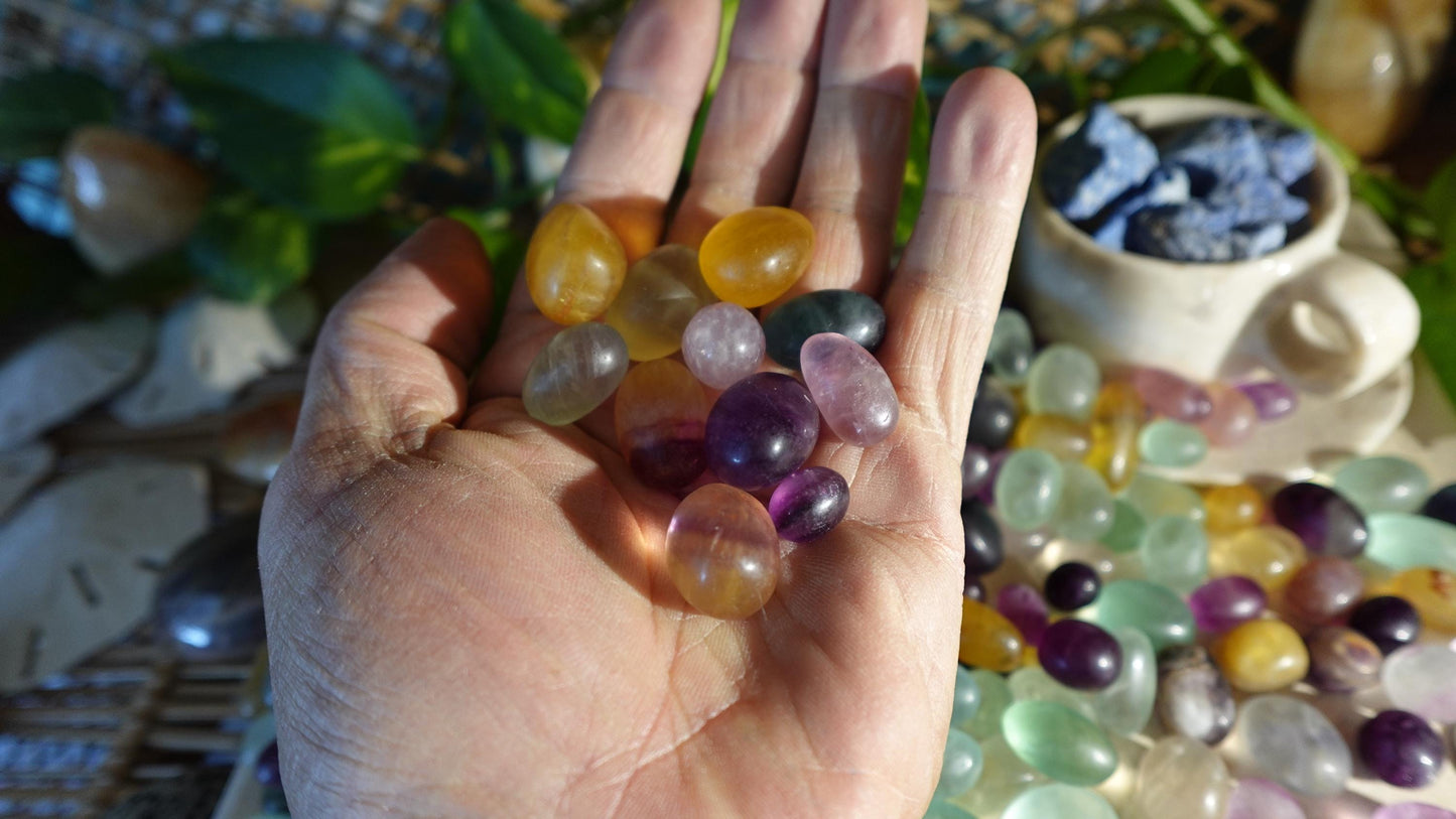 Rainbow and Candy Fluorite Natural Tumble Stones Smooth Polished Carved Crystal for Distraction Anxiety or Worry Home Decor Holiday Xmas
