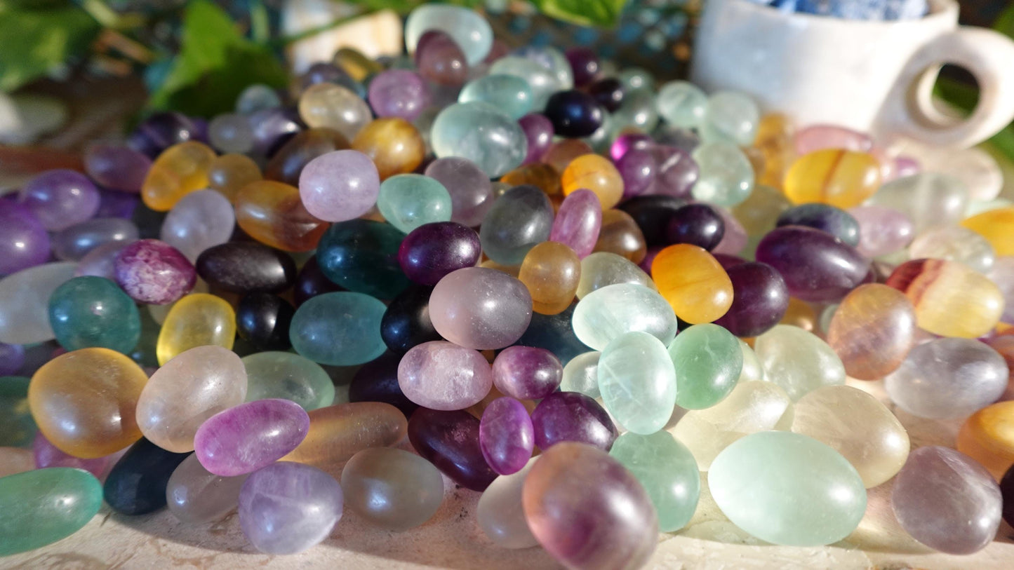 Rainbow and Candy Fluorite Natural Tumble Stones Smooth Polished Carved Crystal for Distraction Anxiety or Worry Home Decor Holiday Xmas