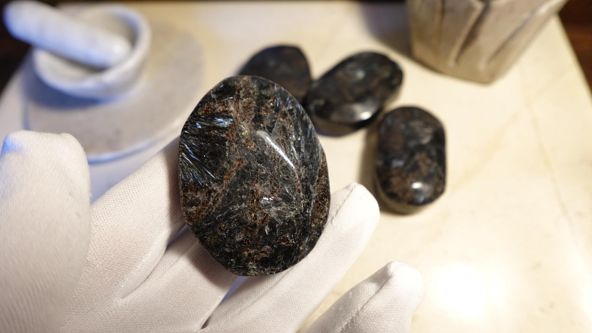 Rare Swedish Arfvedsonite Palm Stones Arts Home Decor Wholesale minerals Project Christmas Xmas Decor Crafting Worry Polished Pocket Anxiety
