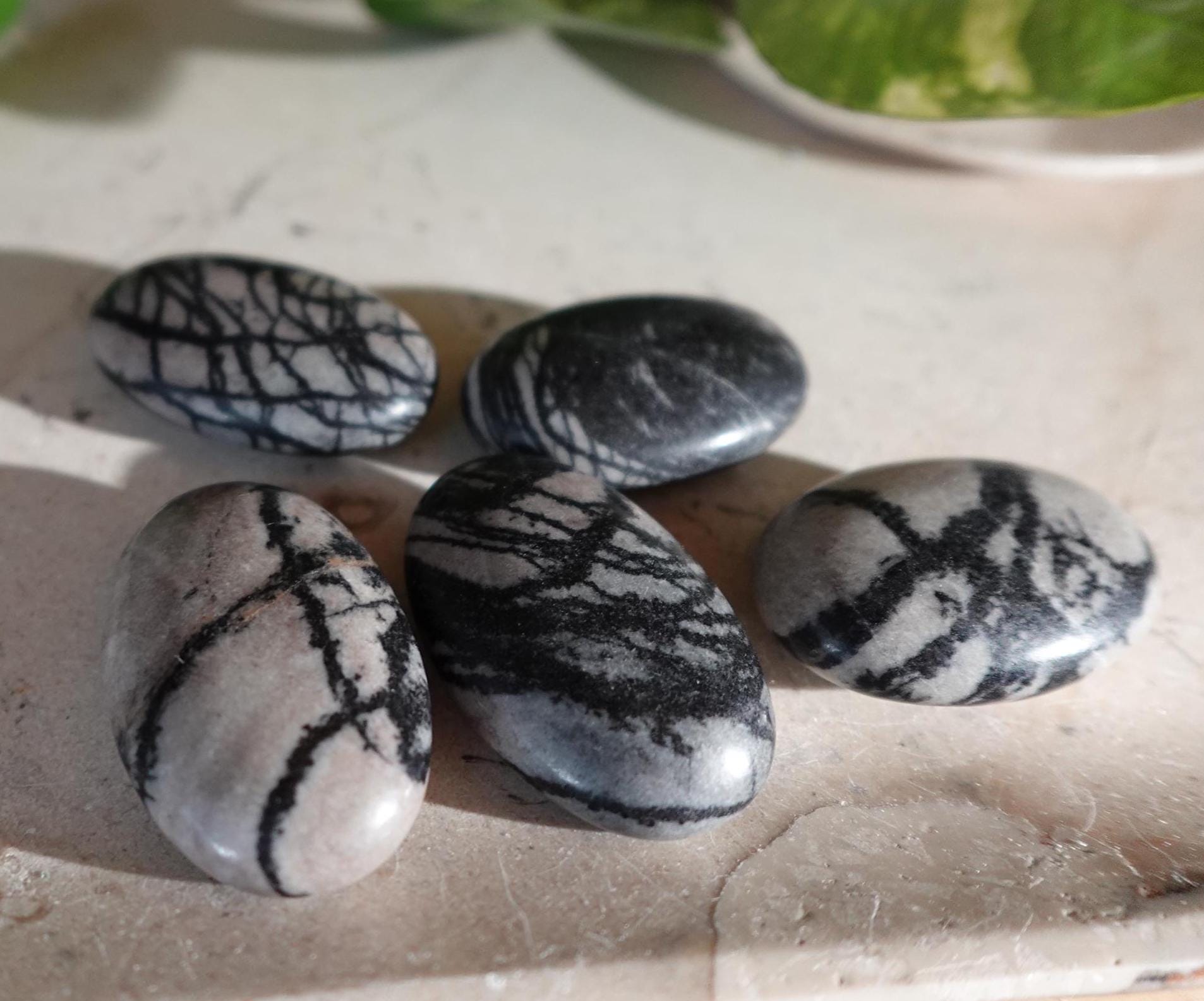 Spiderweb Jasper Medium Natural Palm Stone Smooth Polished Carved Crystal Home Decor Christmas Xmas Gift Anxiety Worry Birthday Pocket Worry