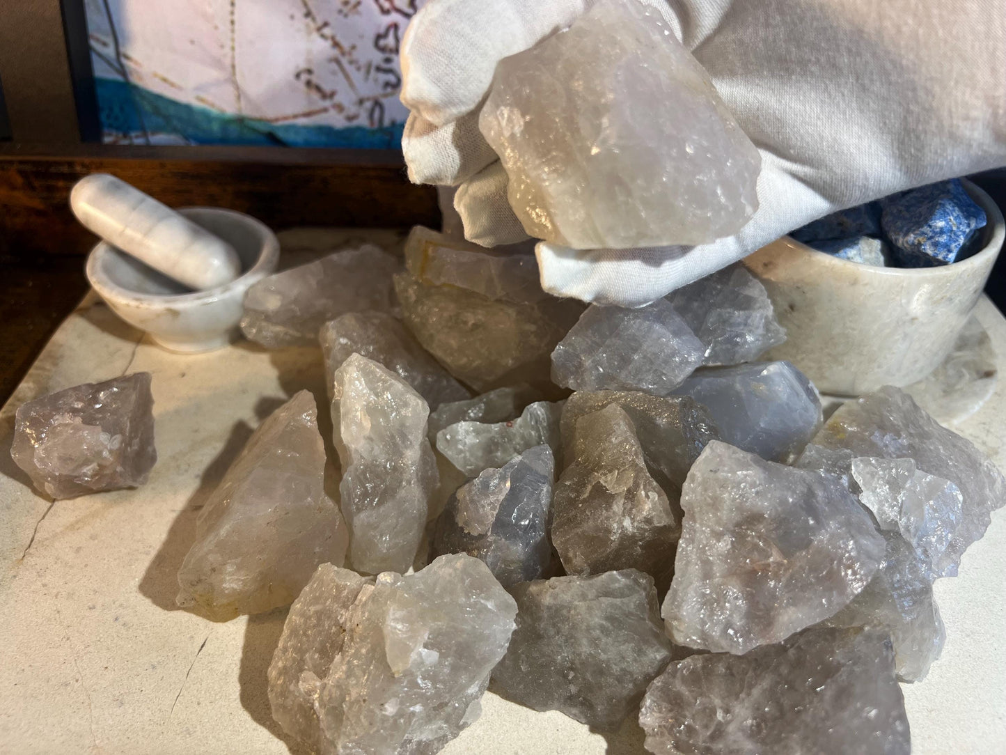 Natural Raw Blue Quartz Crystals Untreated Stones Arts Home Decor Wholesale minerals School Christmas Xmas Home Decor Gift Craft
