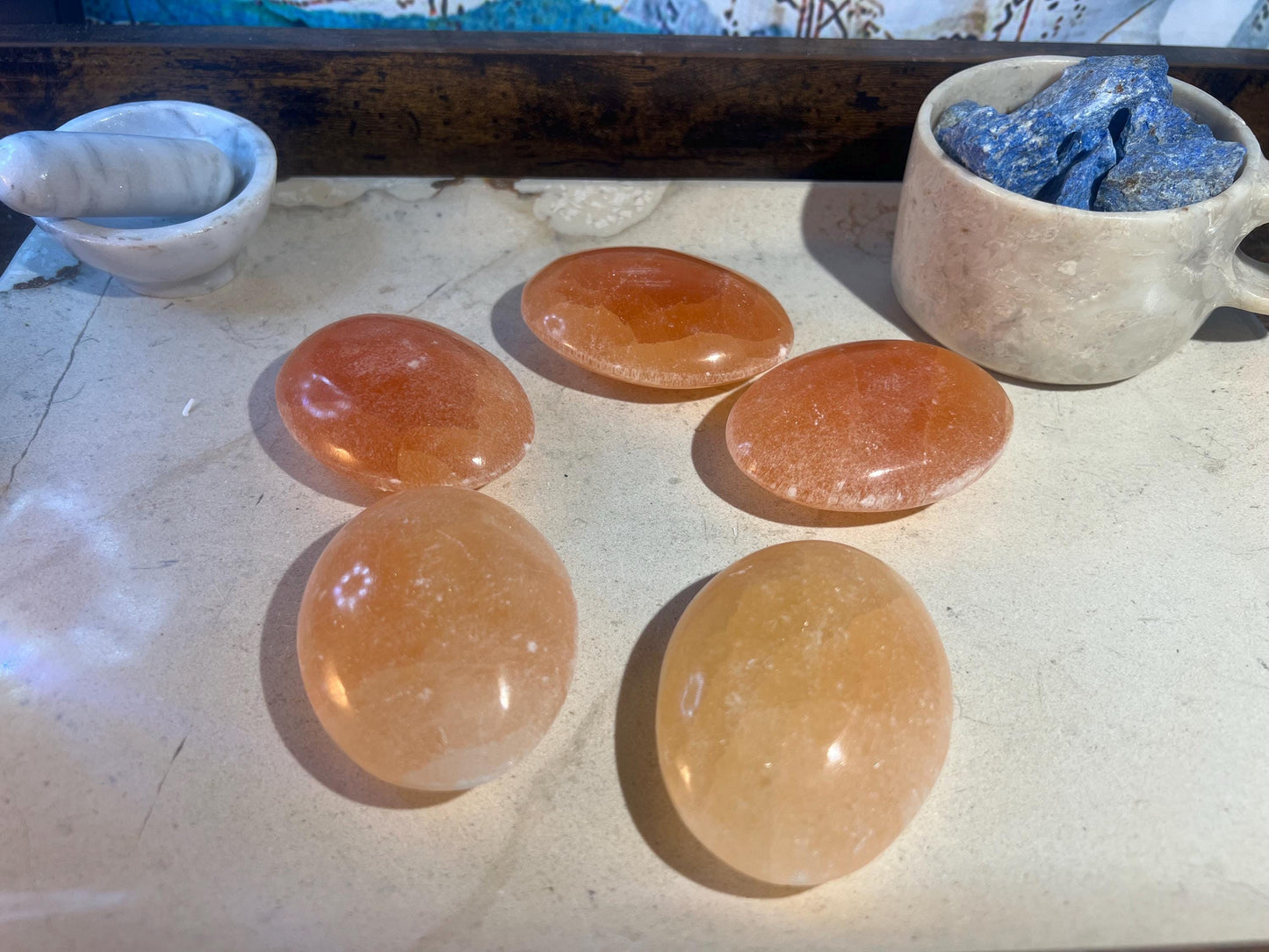 Orange Selenite Pocket Anxiety Palm Stone Smooth Panic Relaxation Natural Crystal Home Decor Birthday Gift Nervous Crystal Large Worry