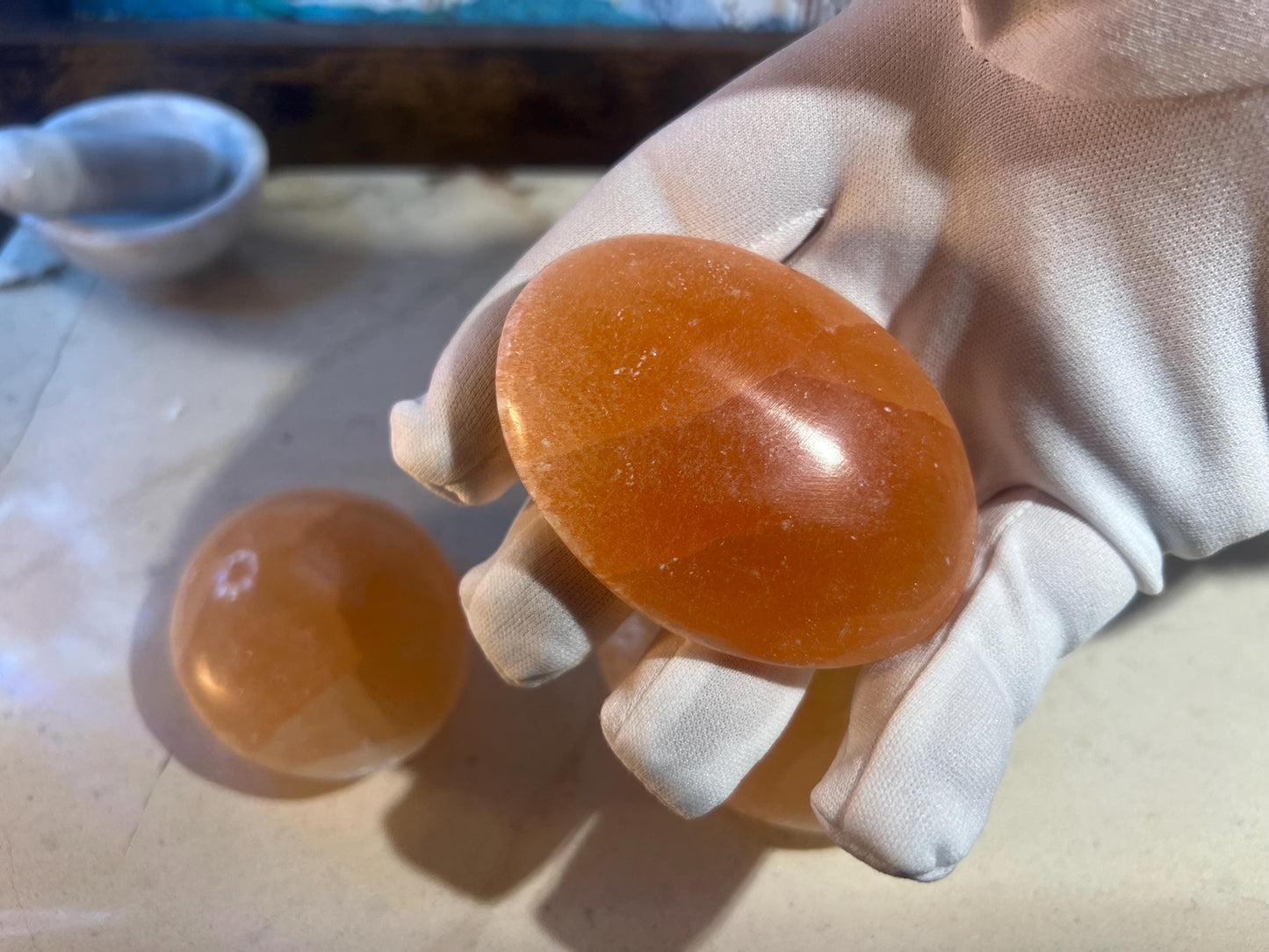 Orange Selenite Pocket Anxiety Palm Stone Smooth Panic Relaxation Natural Crystal Home Decor Birthday Gift Nervous Crystal Large Worry