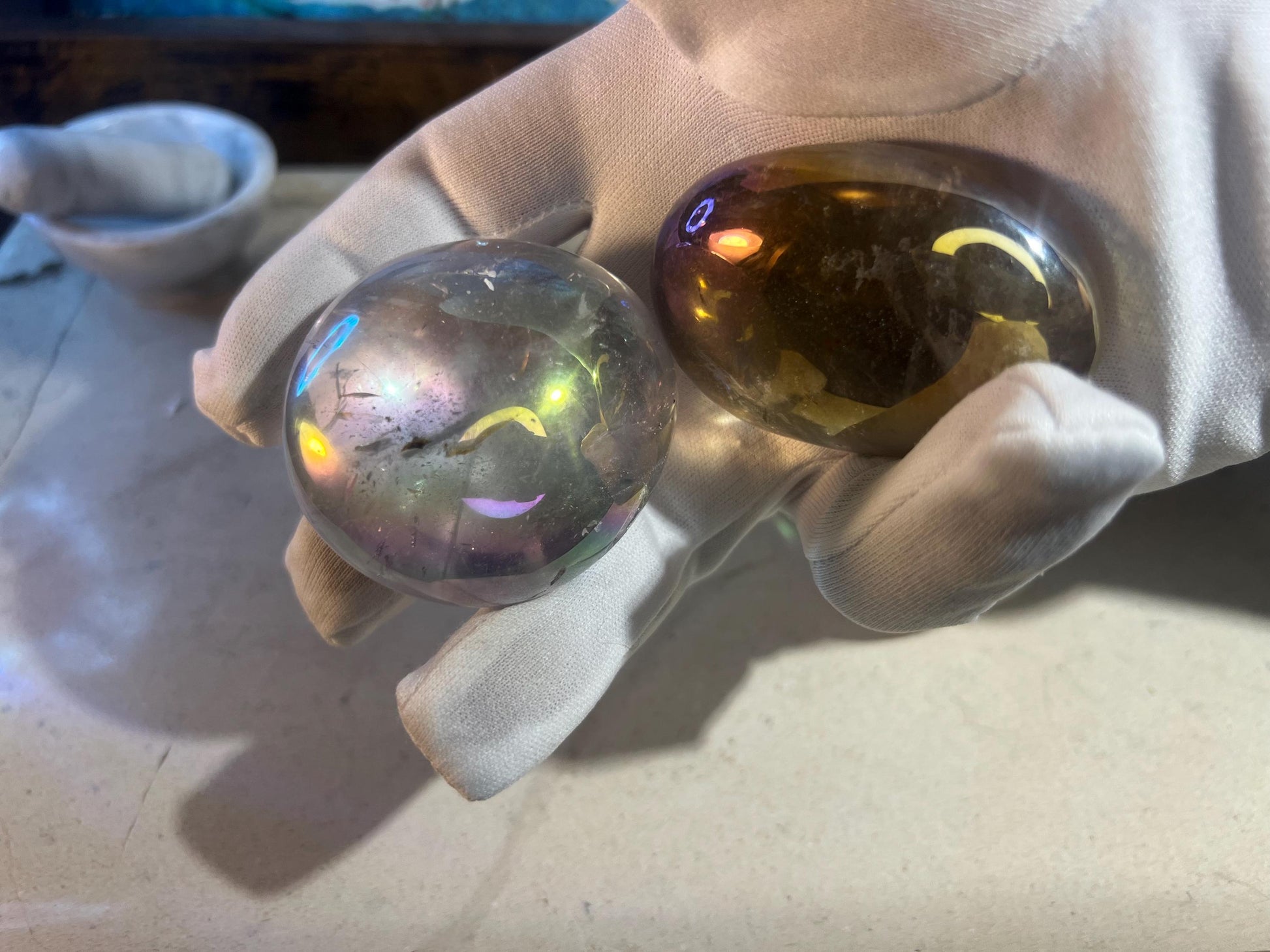 Angel Aura Clear Quartz Natural Palm Stone Smooth Polished Carved Crystal for Distraction from Anxiety or Worry Home Decor Holiday Xmas