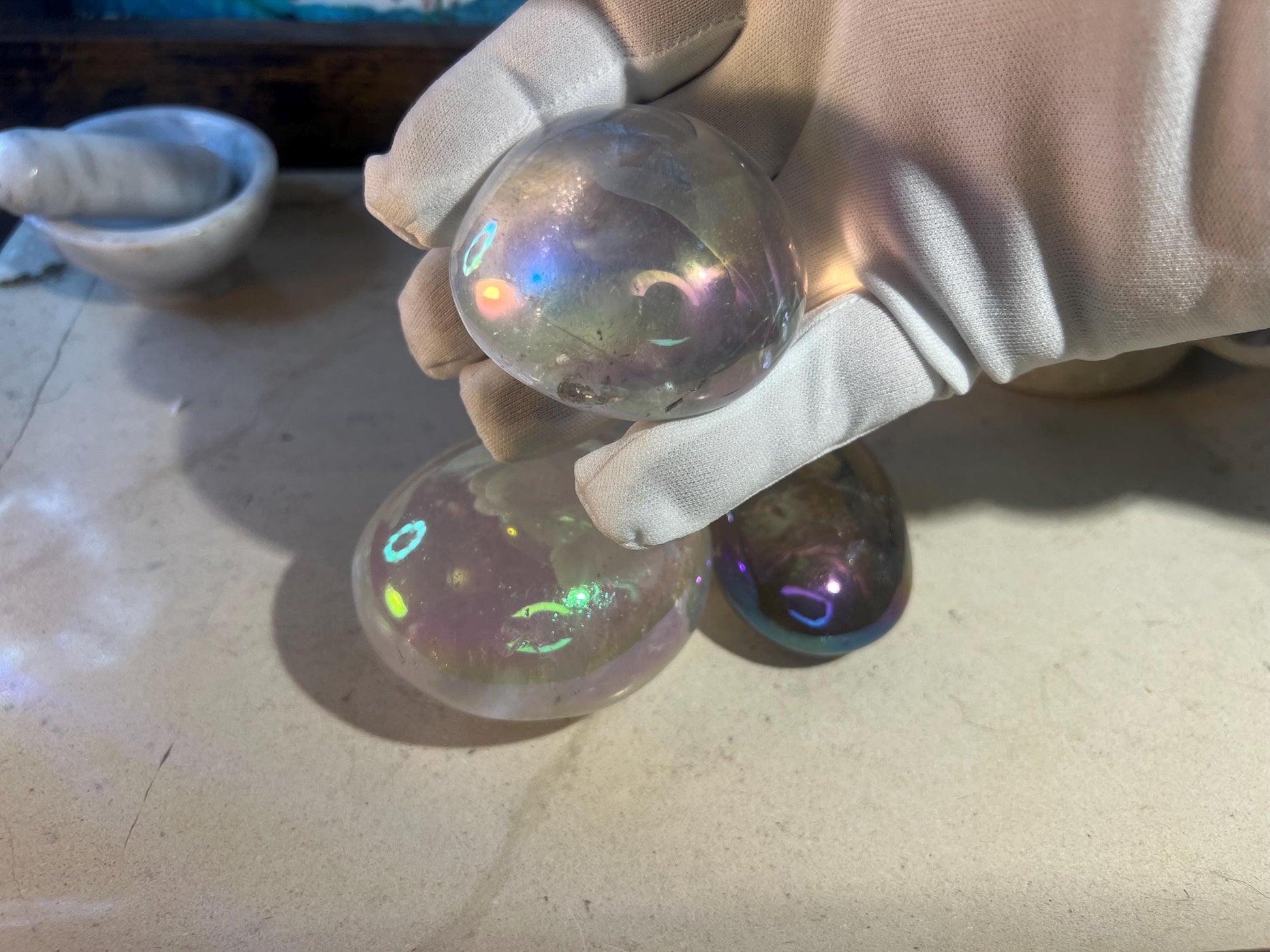 Angel Aura Clear Quartz Natural Palm Stone Smooth Polished Carved Crystal for Distraction from Anxiety or Worry Home Decor Holiday Xmas