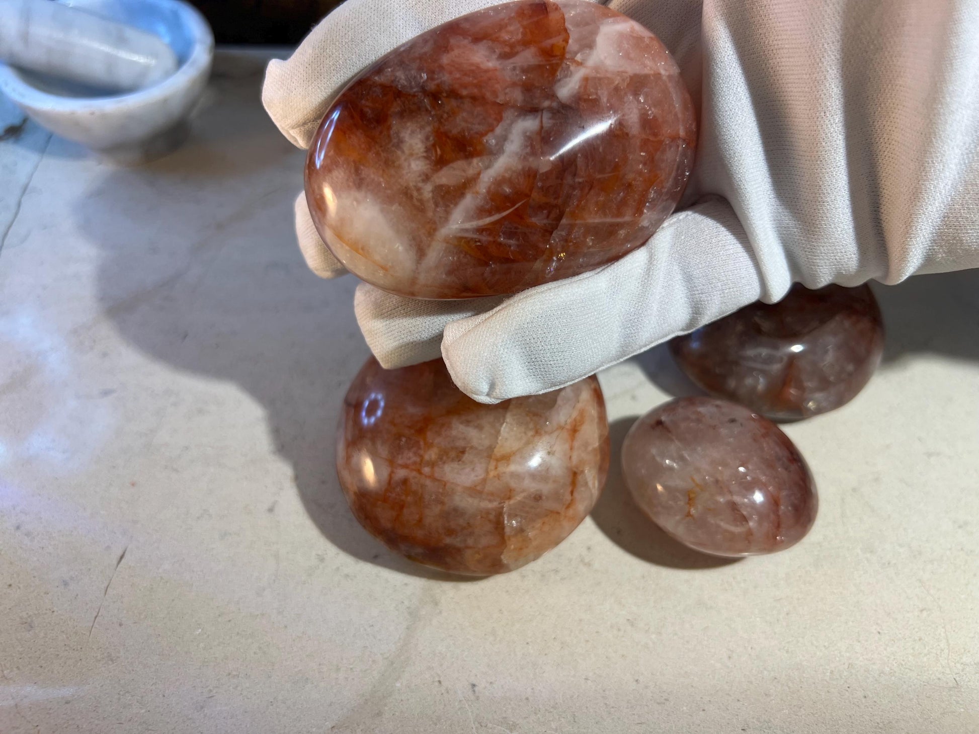 Fire Quartz Polished Palm Stones Anxiety Crystal Polished Raw Stone Meditation Panic Christmas Birthday Xmas Gift Wedding Worry Meditation