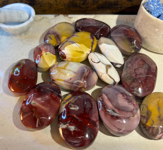 Stunning Mookaite Jasper Natural Palm Stone Smooth Polished Carved Crystal for Christmas Xmas Decor gift Anxiety Worry Christmas Birthday