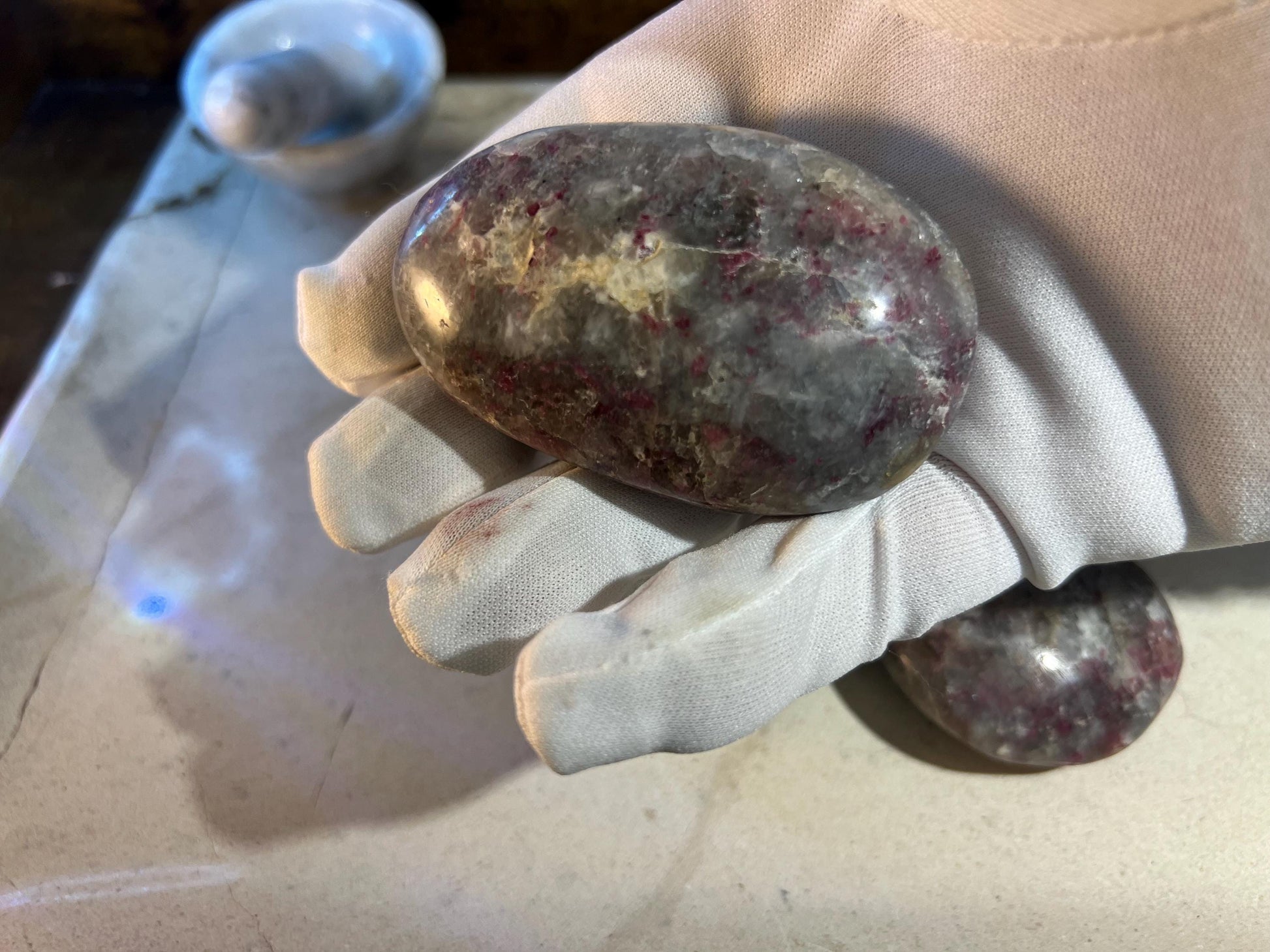 Plum Tourmaline Crystal Polished Palm Stone Pocket Anxiety Palm Christmas Xmas Gift Anxiety Worry Meditation Home Decor Birthday