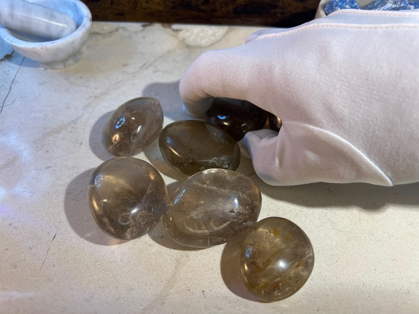 Madagascan Smoky Quartz Natural Palm Stone Smooth Polished Carved Crystal for Distraction Birthday Xmas Gift Anxiety Worry Stone